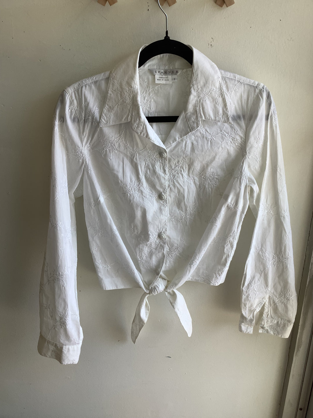 Embroidered Tie-Front Cotton Blouse