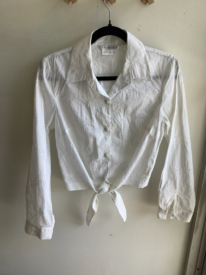 Embroidered Tie-Front Cotton Blouse