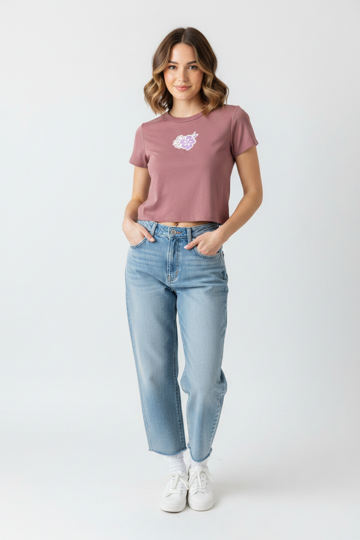 Dusty Rose Floral Baby Tee - Ana