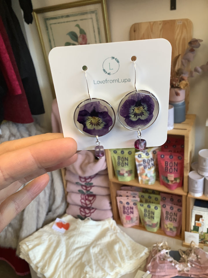 Pansey Resin Drop Earrings- Love From Lupa