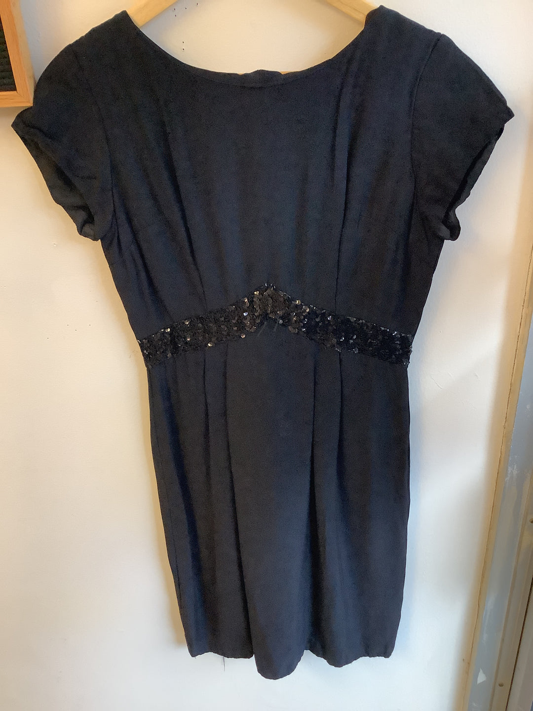 Vintage Sequin Waist Black Dress