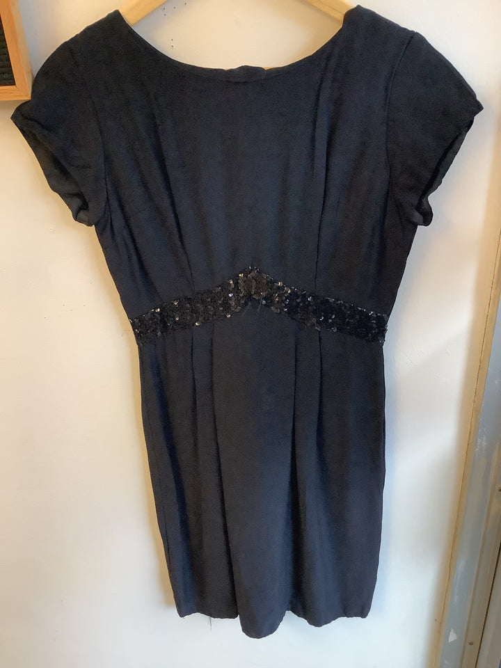 Vintage Sequin Waist Black Dress