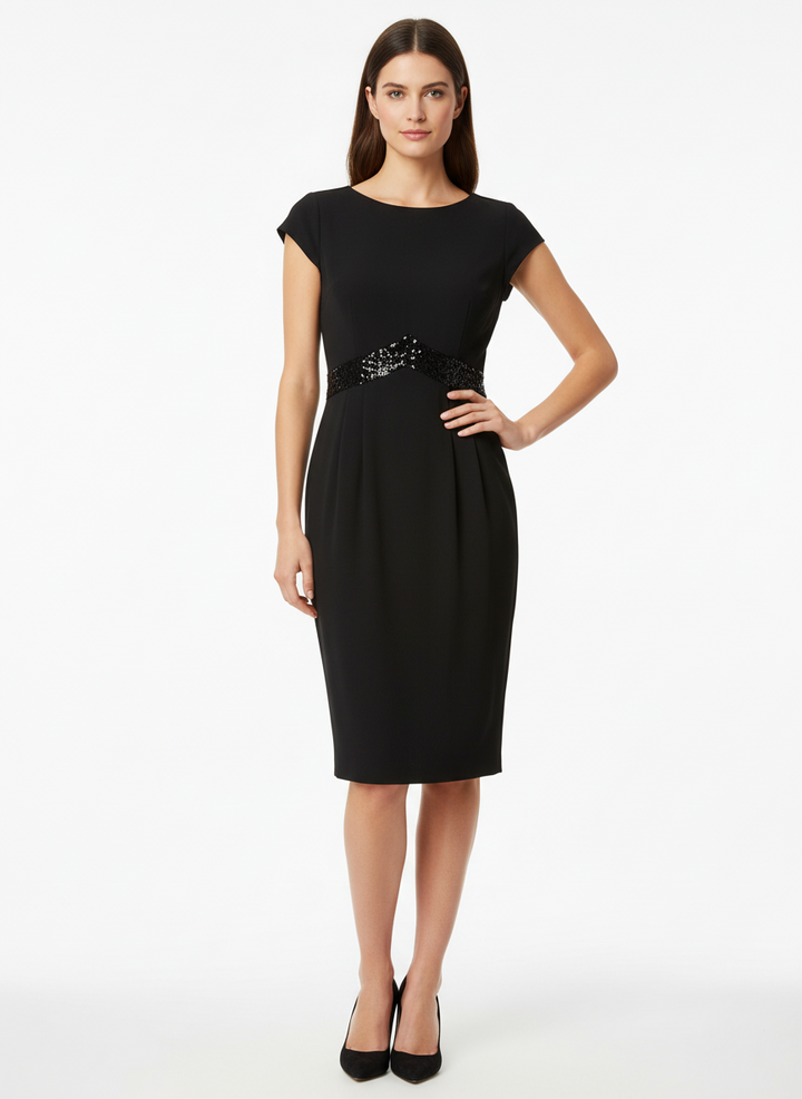 Vintage Sequin Waist Black Dress