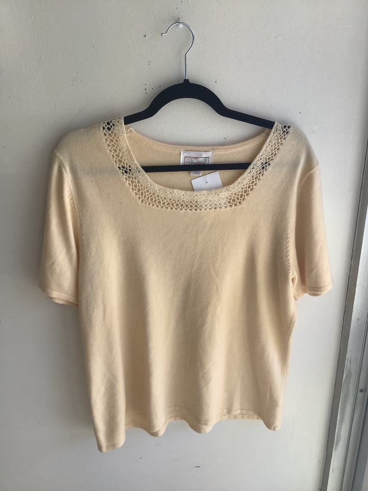 Vintage Buttercream Lace Trim Knit Top
