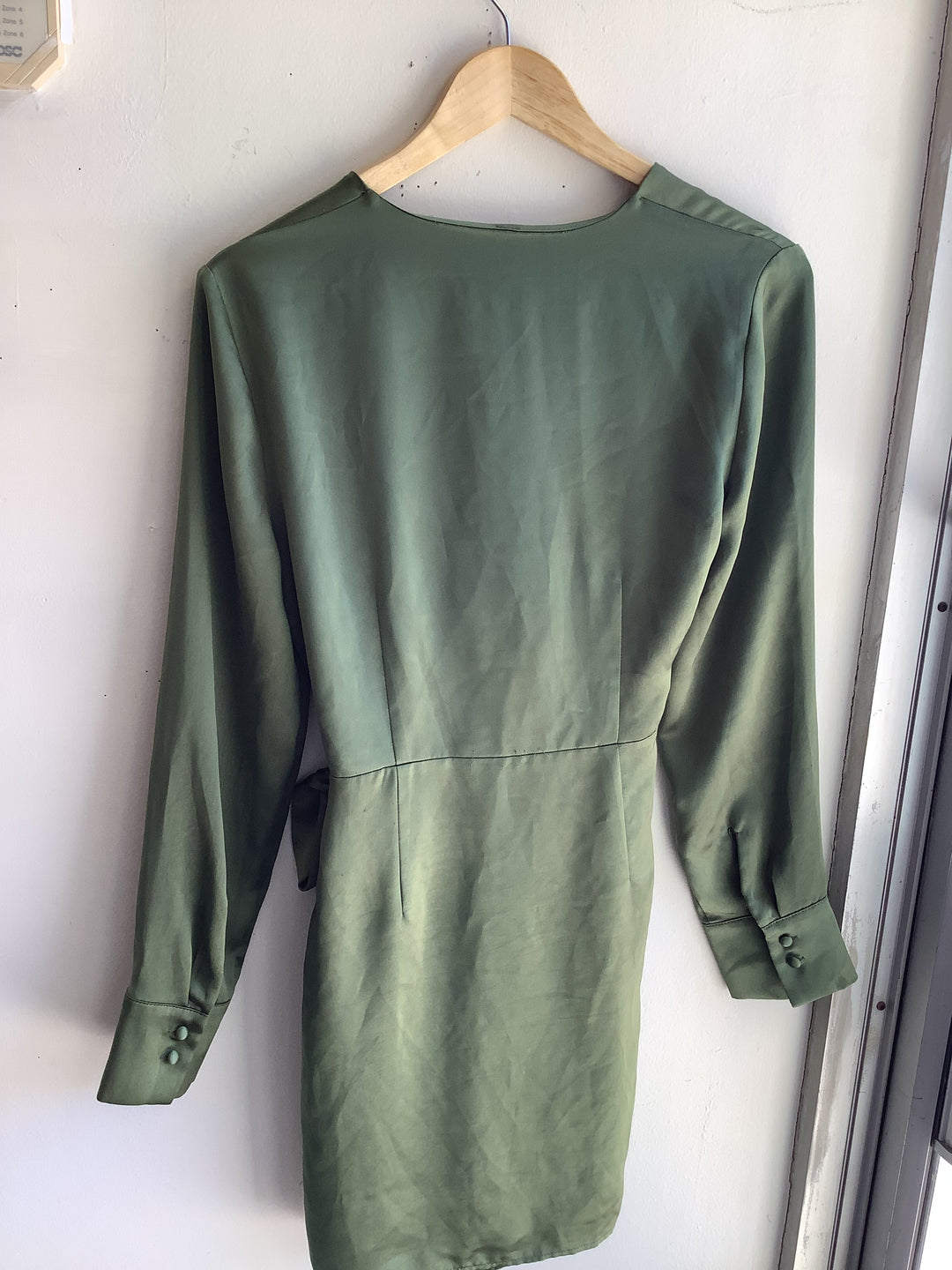 Sage Satin Wrap Dress