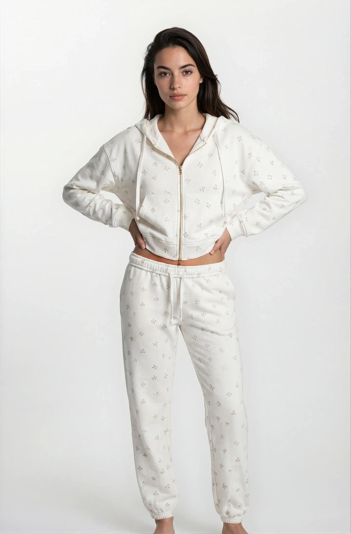 Camille – Cotton Signature Print Zip Hoodie &amp; Jogger Leisure Set 2PC In Floral
