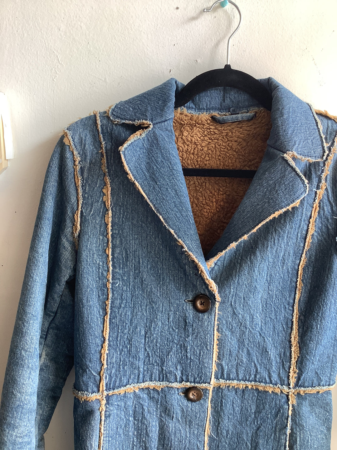 Raw Edge Denim Sherpa Blazer Jacket
