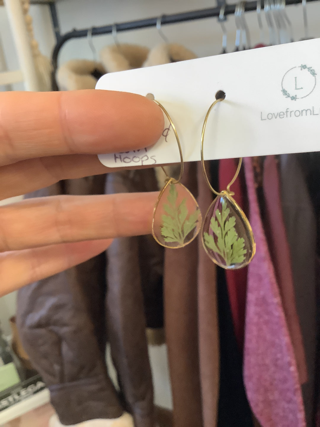 Fern Gold Resin Hoops- Love From Lupa