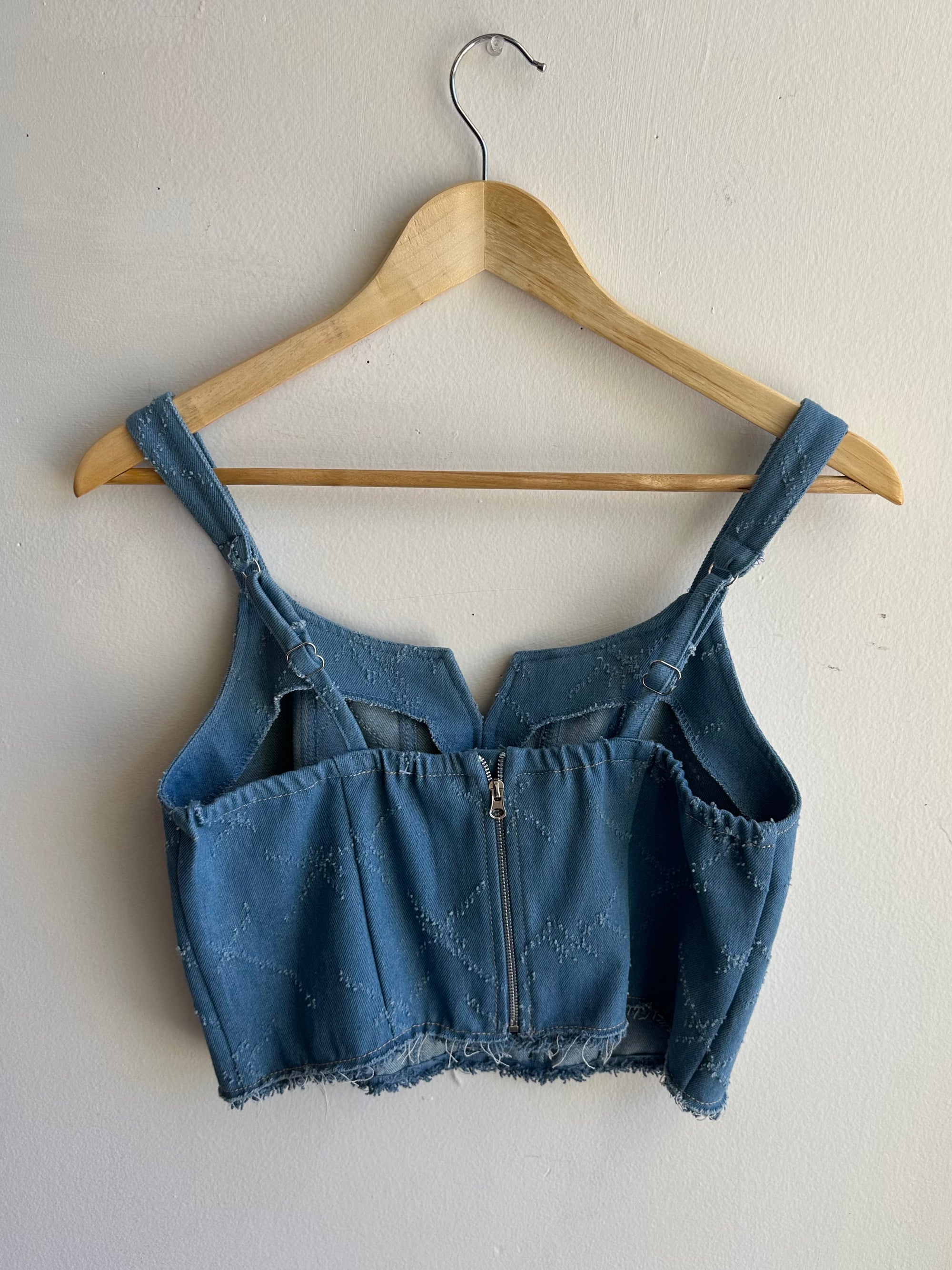 Denim Western Cropped Bustier Tank Top | Size Medium