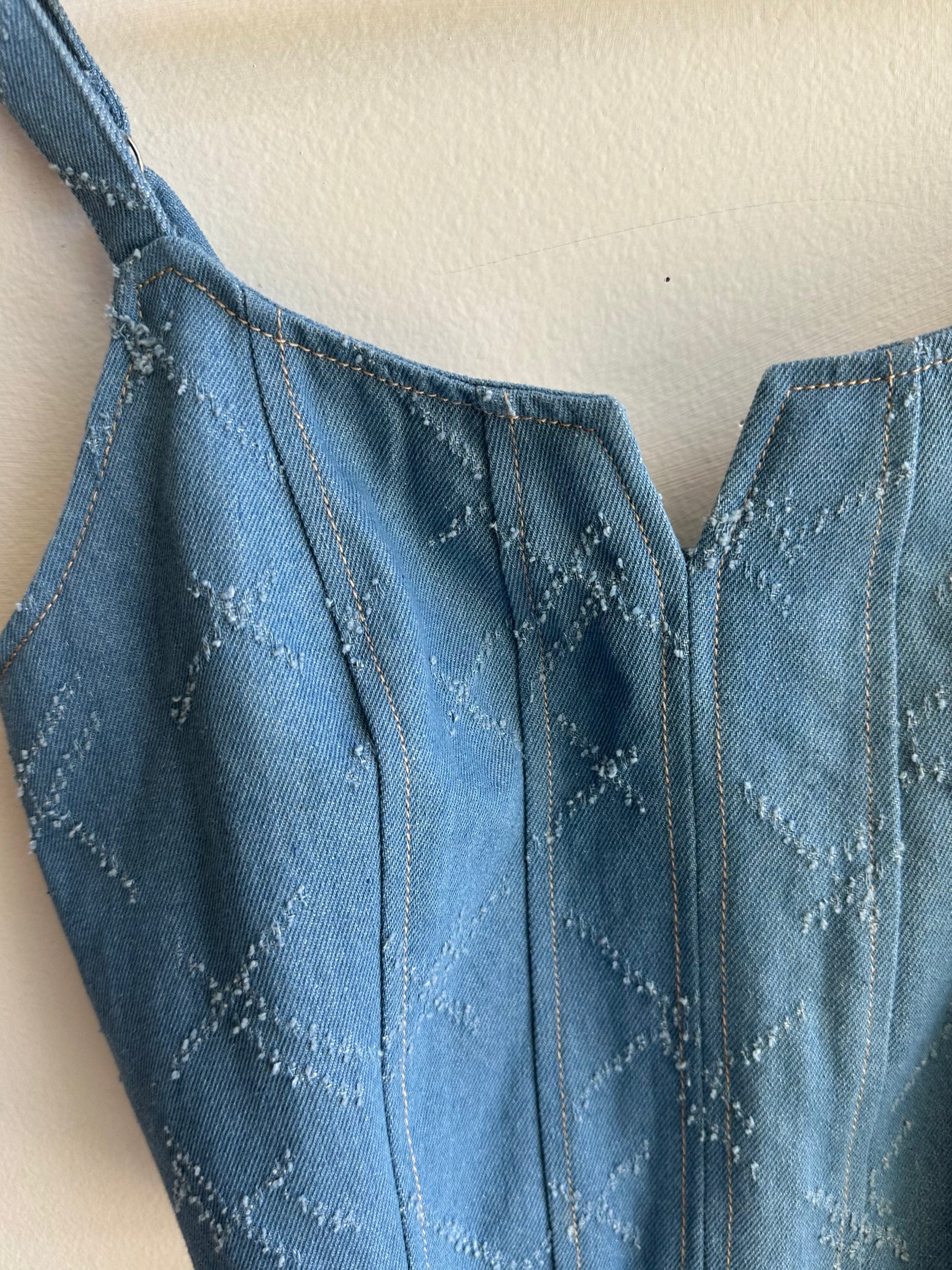 Denim Western Cropped Bustier Tank Top | Size Medium