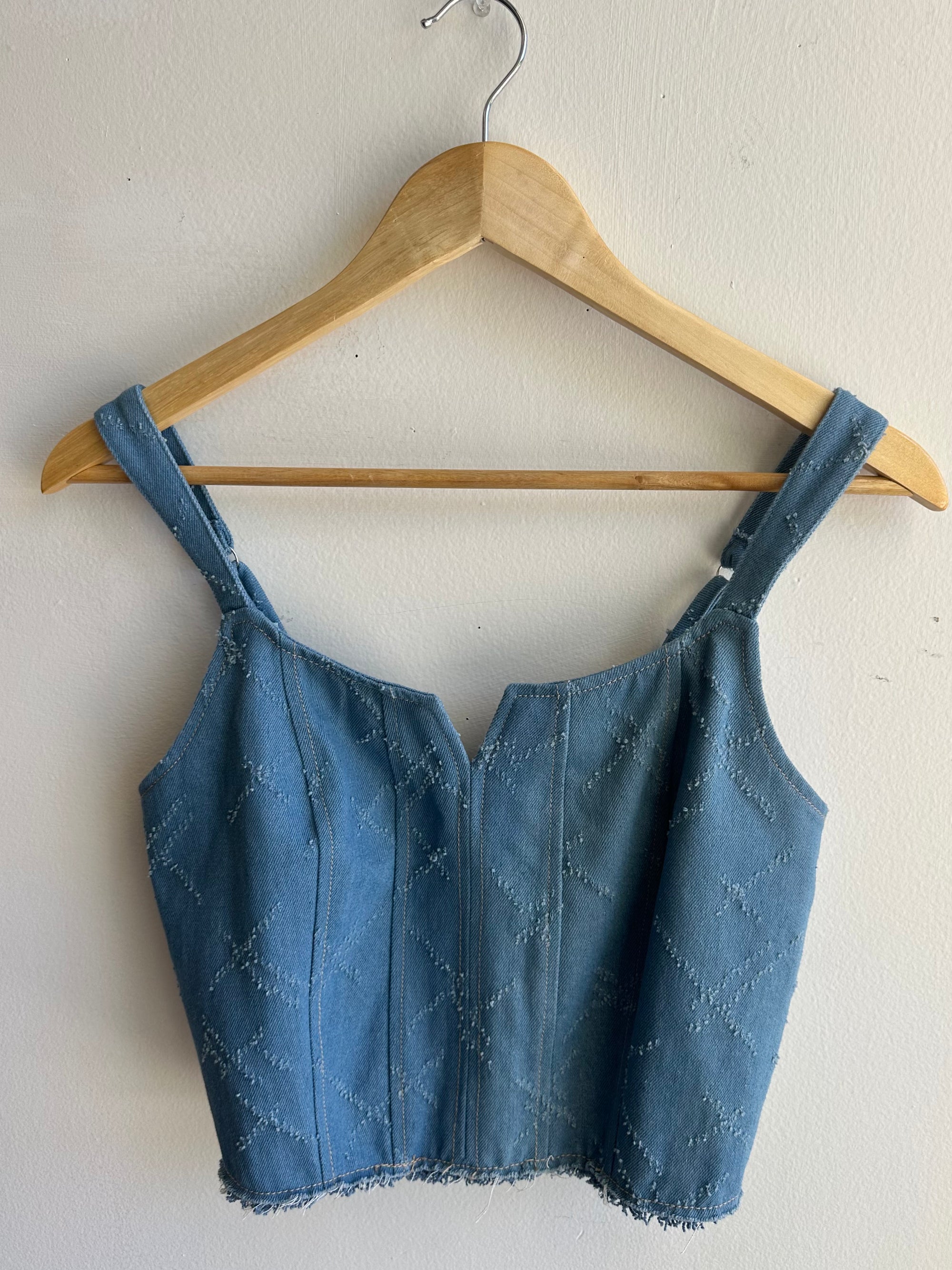 Denim Western Cropped Bustier Tank Top | Size Medium