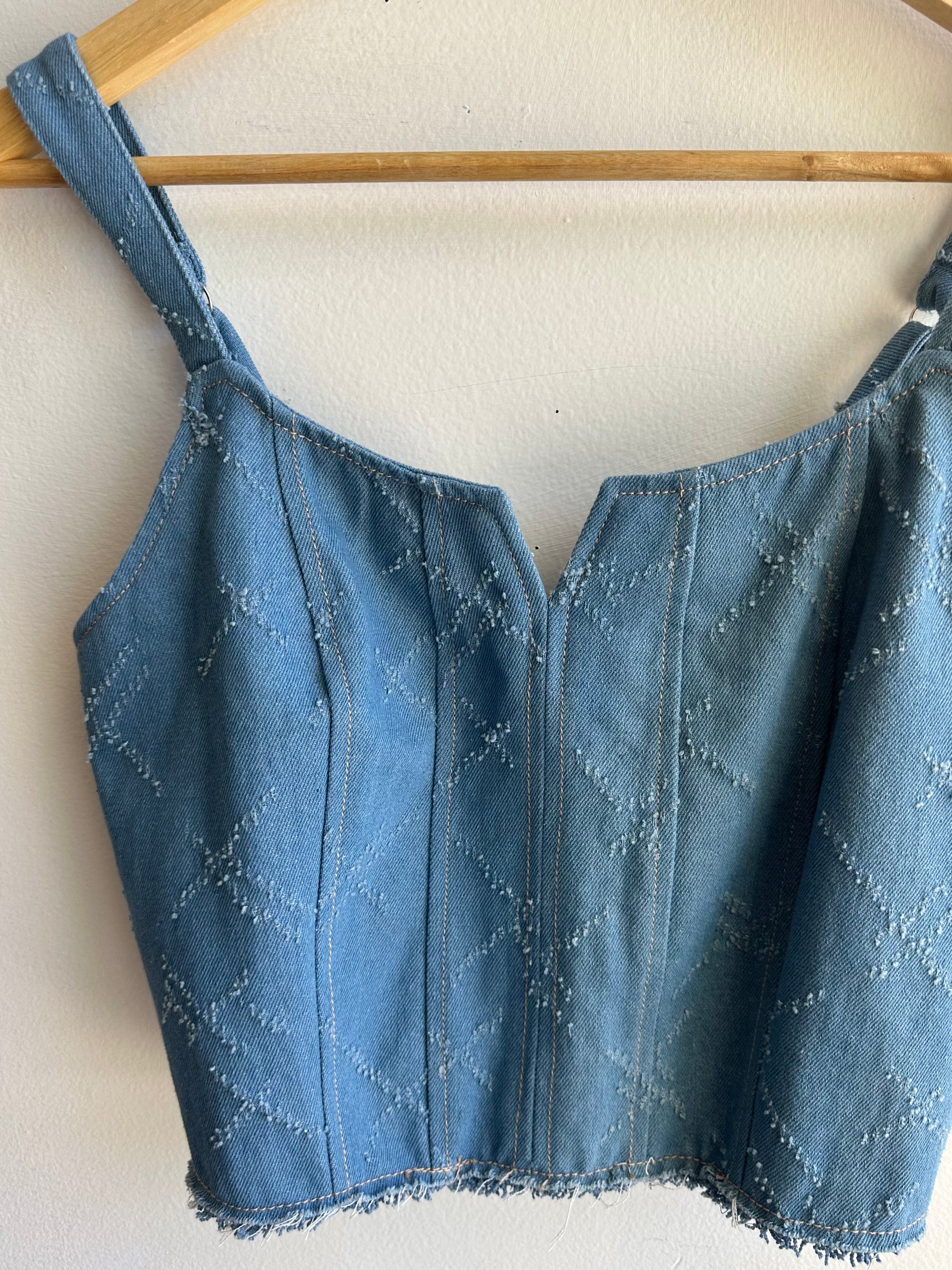 Denim Western Cropped Bustier Tank Top | Size Medium