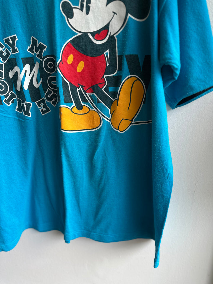 Vintage 1990s Mickey Mouse Blue Cotton Tee | Size XL