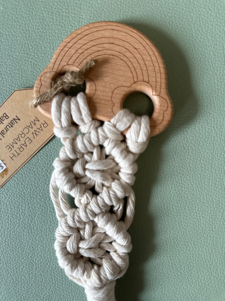 Raw Earth Wooden Rainbow Macrame Teether