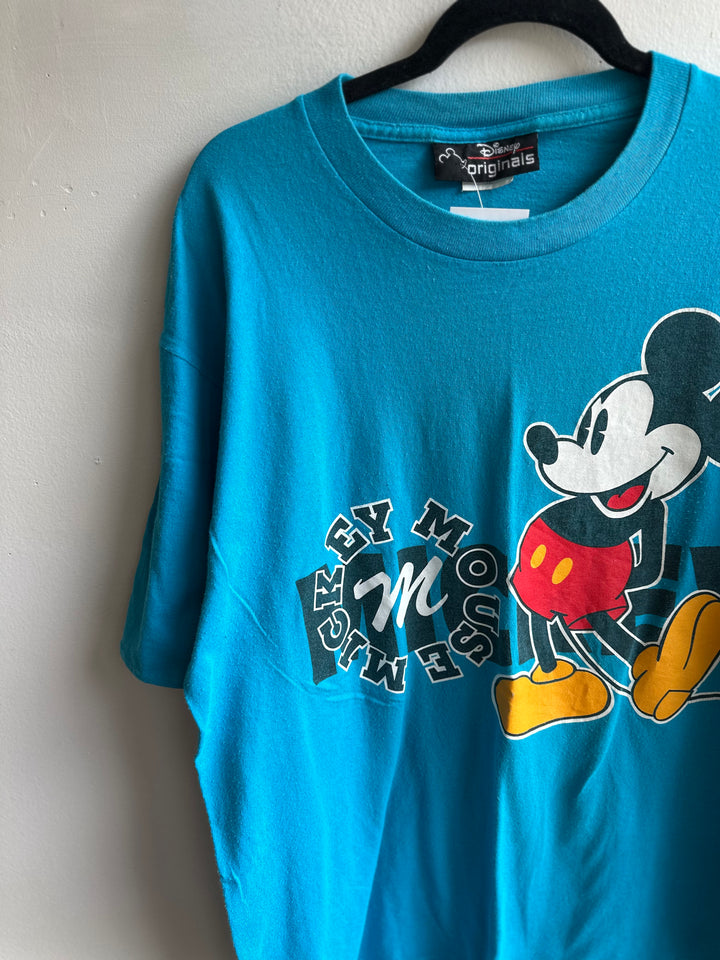 Vintage 1990s Mickey Mouse Blue Cotton Tee | Size XL