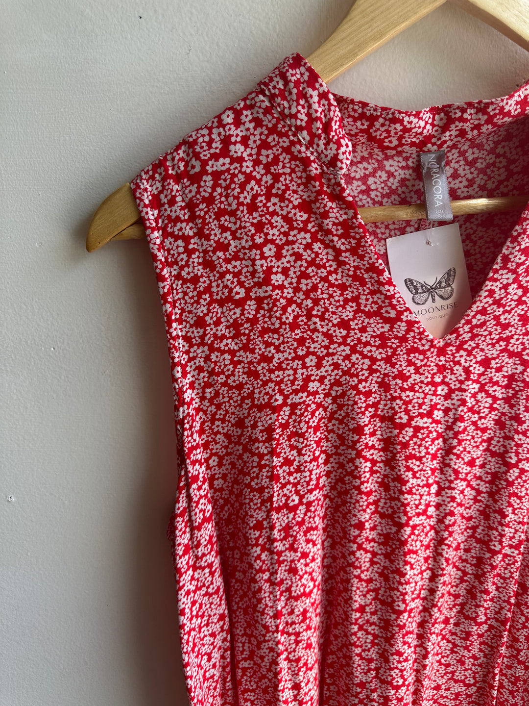 Noracora Red Ditsy Floral Sleeveless Tunic | Size XL