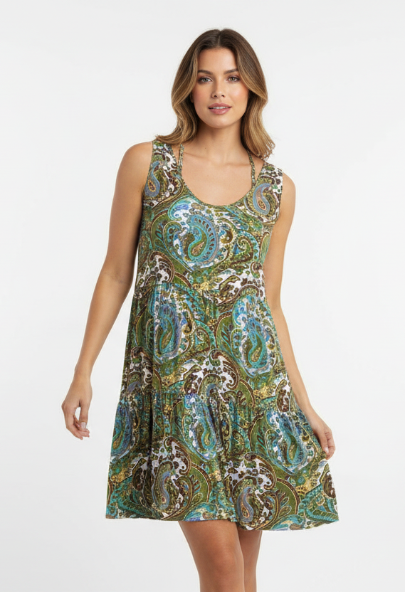 Boho Paisley Criss-Cross Back Dress | Size 2X