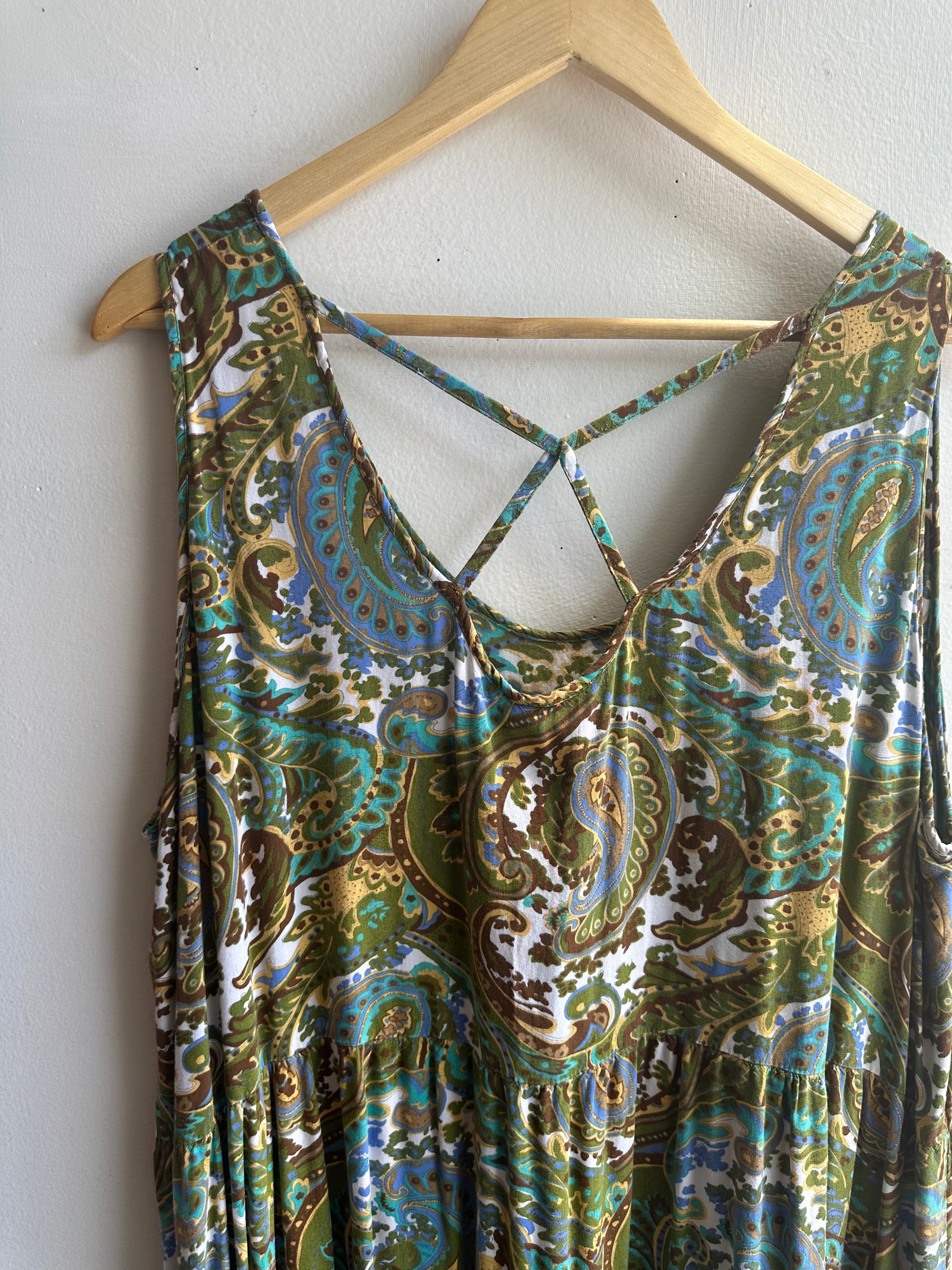 Boho Paisley Criss-Cross Back Dress | Size 2X