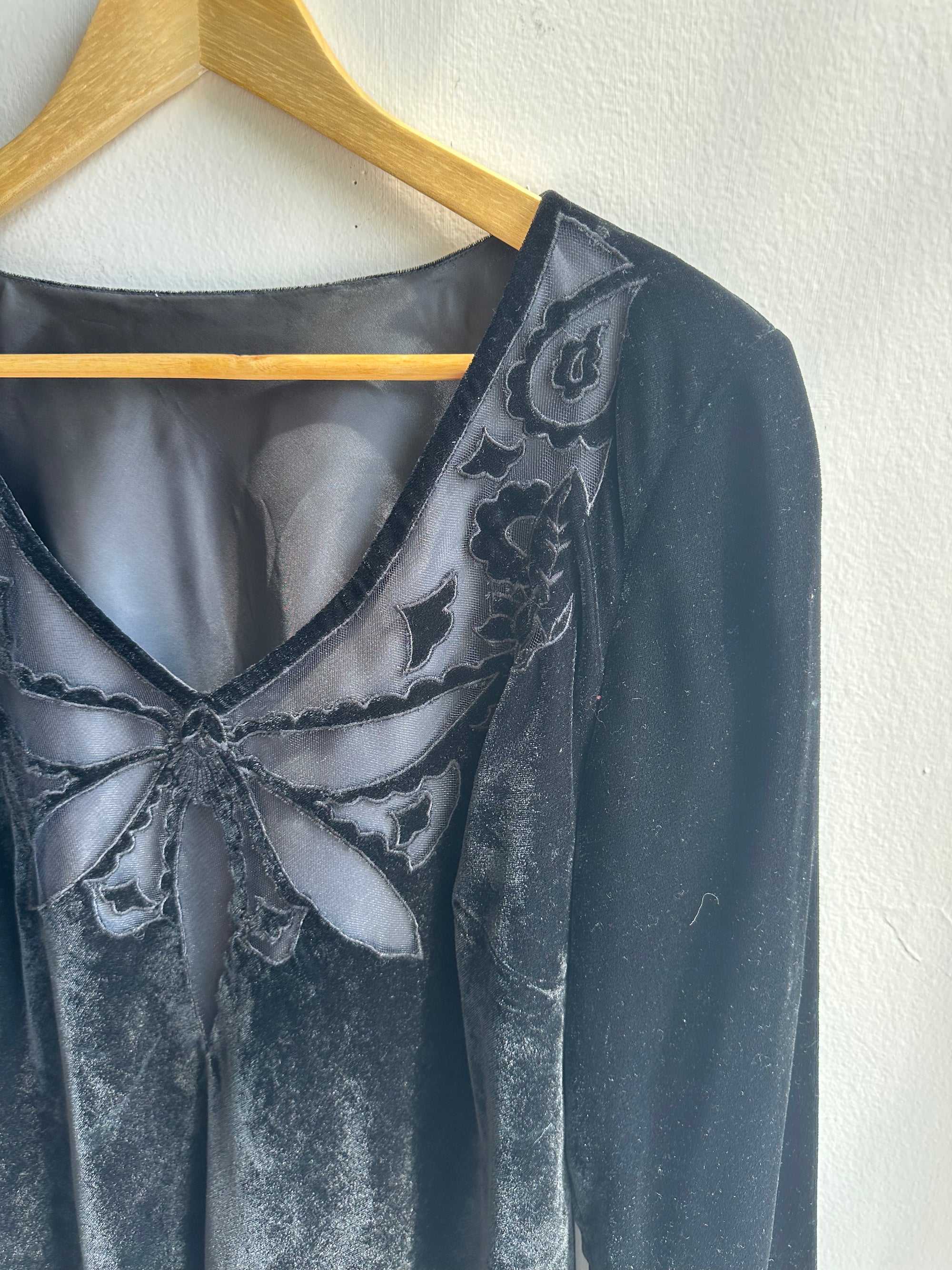 Vintage Black Velvet Butterfly Blouse | Size Large