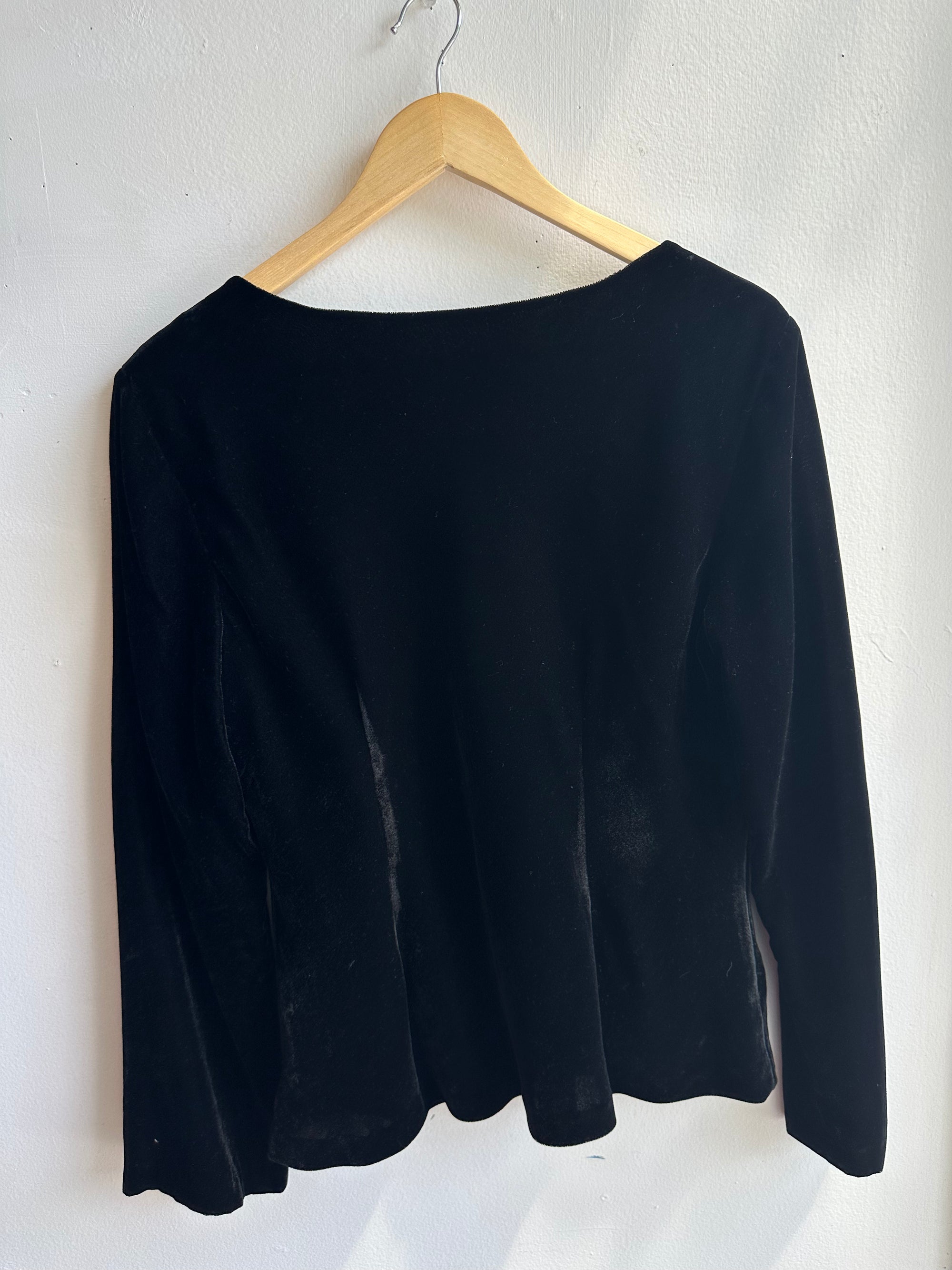 Vintage Black Velvet Butterfly Blouse | Size Large