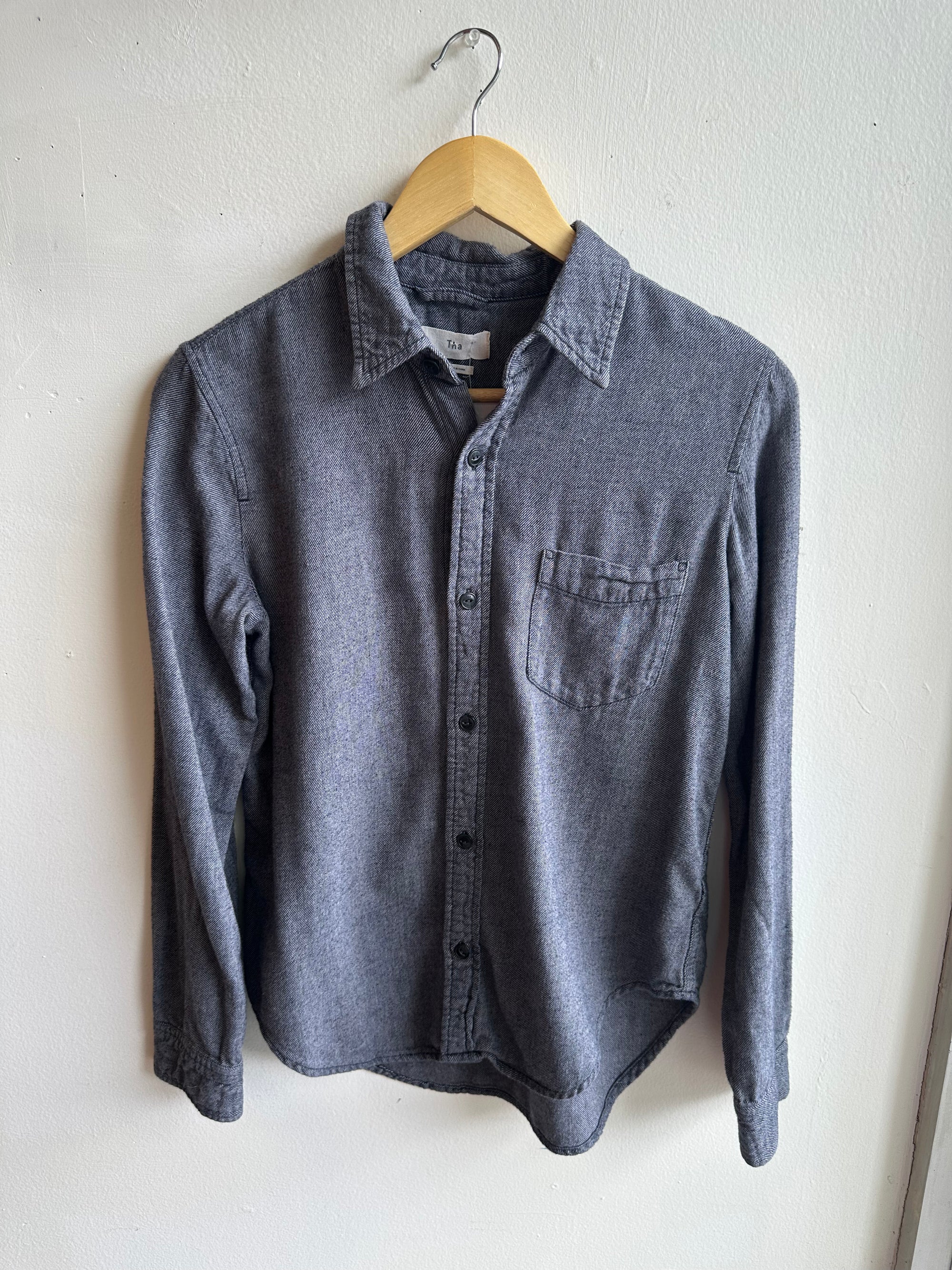 TNA Brushed Cotton Button-Up – Charcoal Grey | Size Small