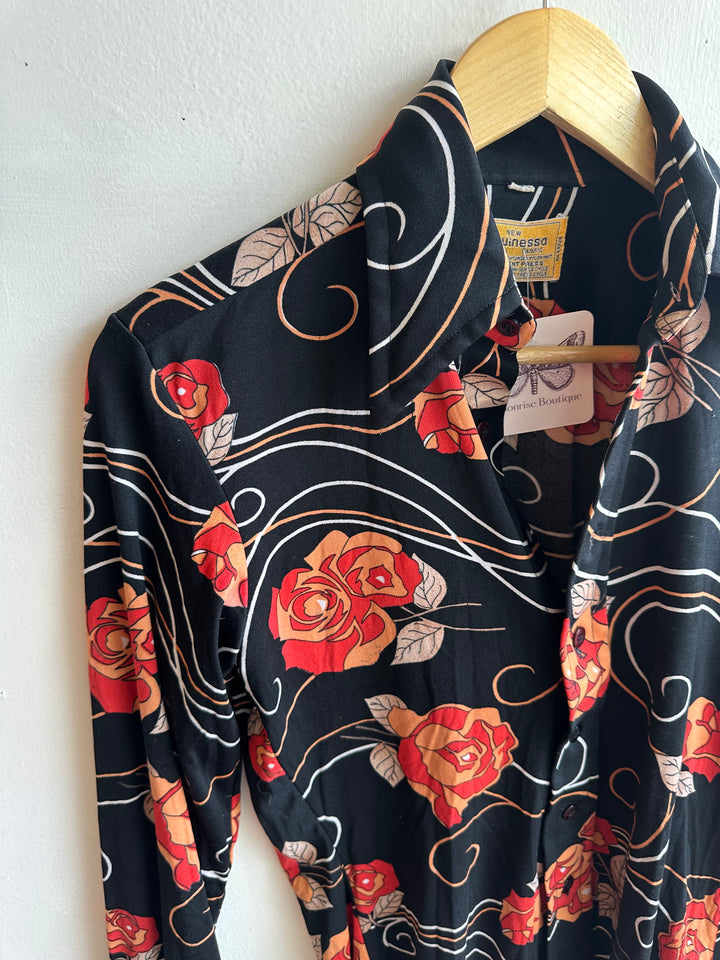 Vintage Guinessa Black Rose Button-Up – Size Small