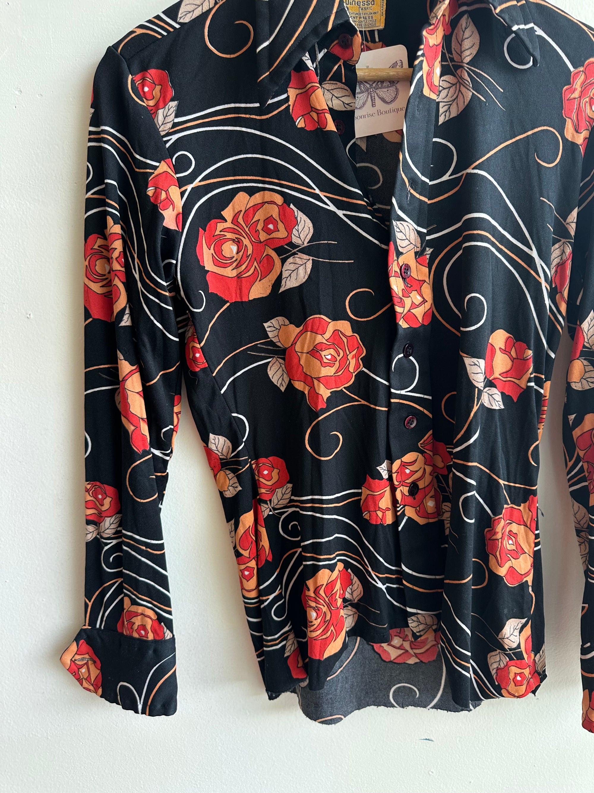 Vintage Guinessa Black Rose Button-Up – Size Small