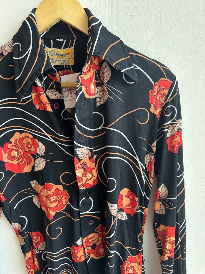 Vintage Guinessa Black Rose Button-Up – Size Small
