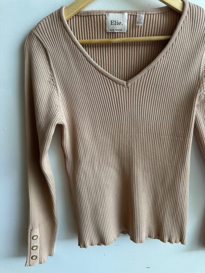 Elie Ribbed Knit Top in Blush Beige – Size Large