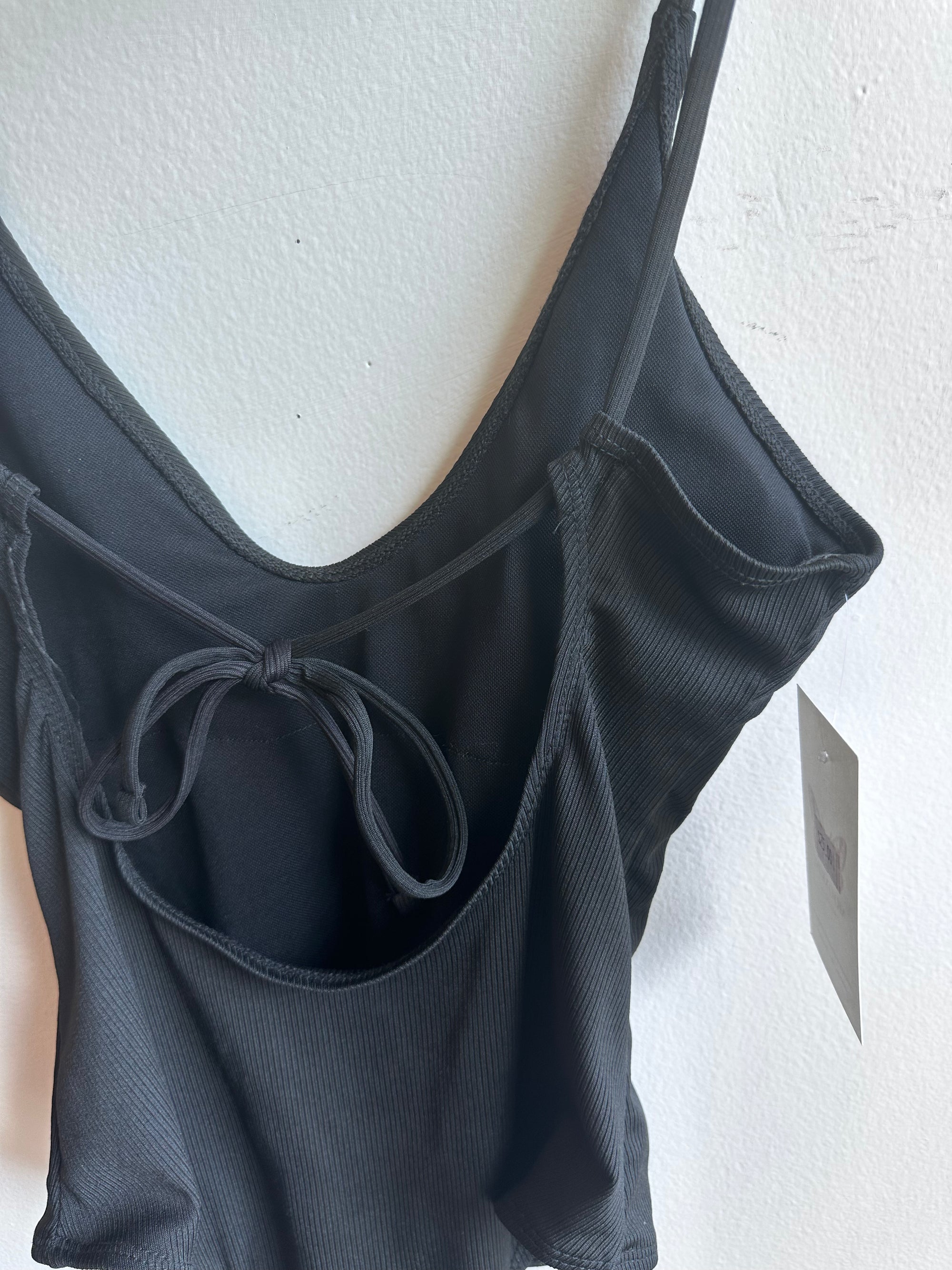 Black Ribbed Tie-Back One-Piece – Size Medium