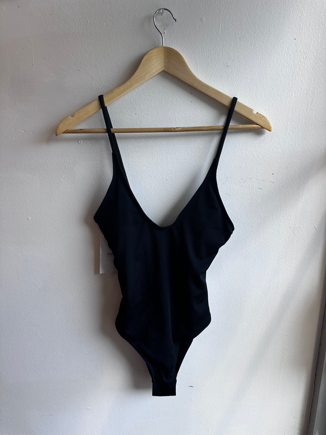 Black Ribbed Tie-Back One-Piece – Size Medium