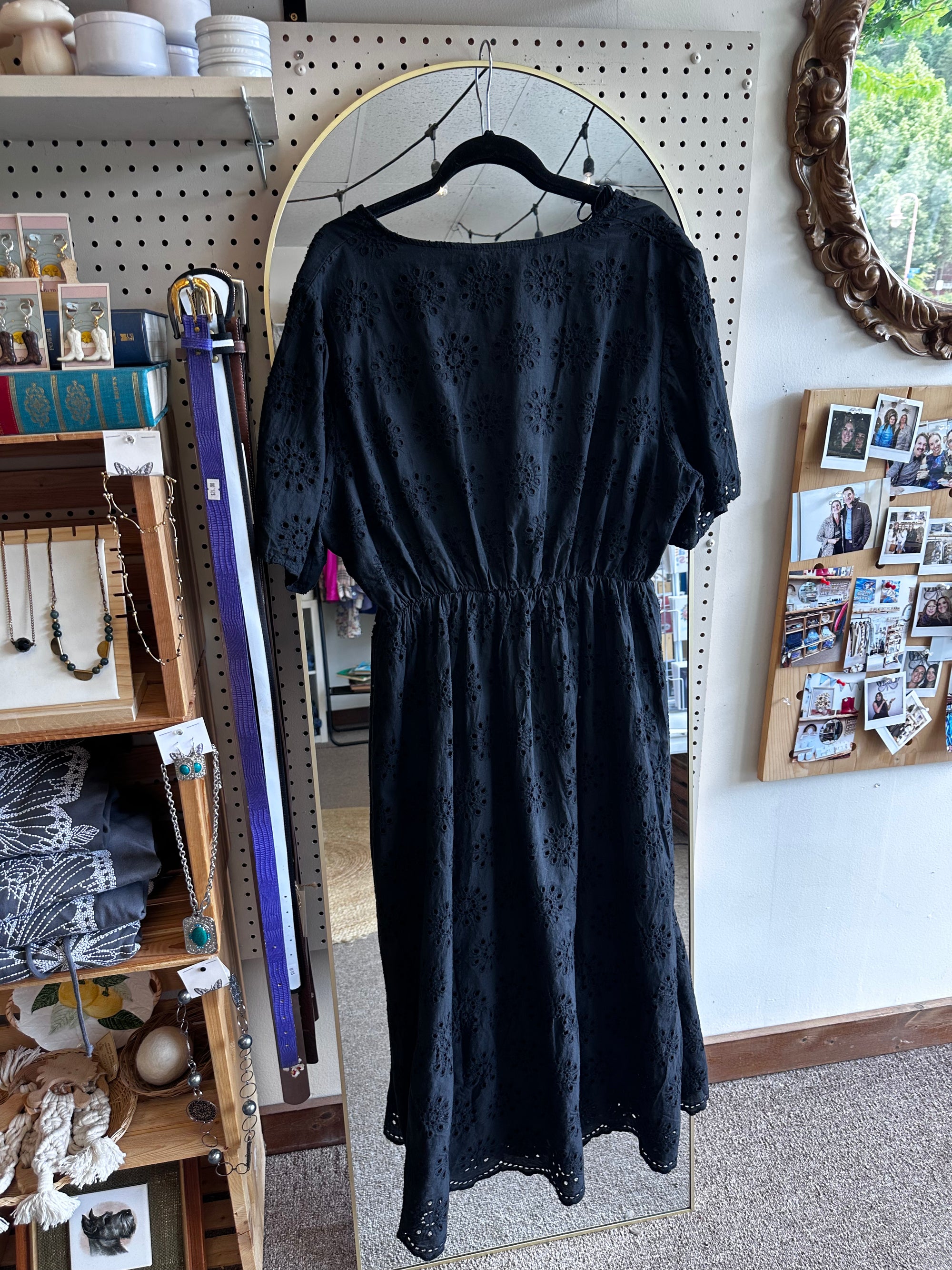 Valintino Naldo Black Eyelette Midi Dress | Size 3X