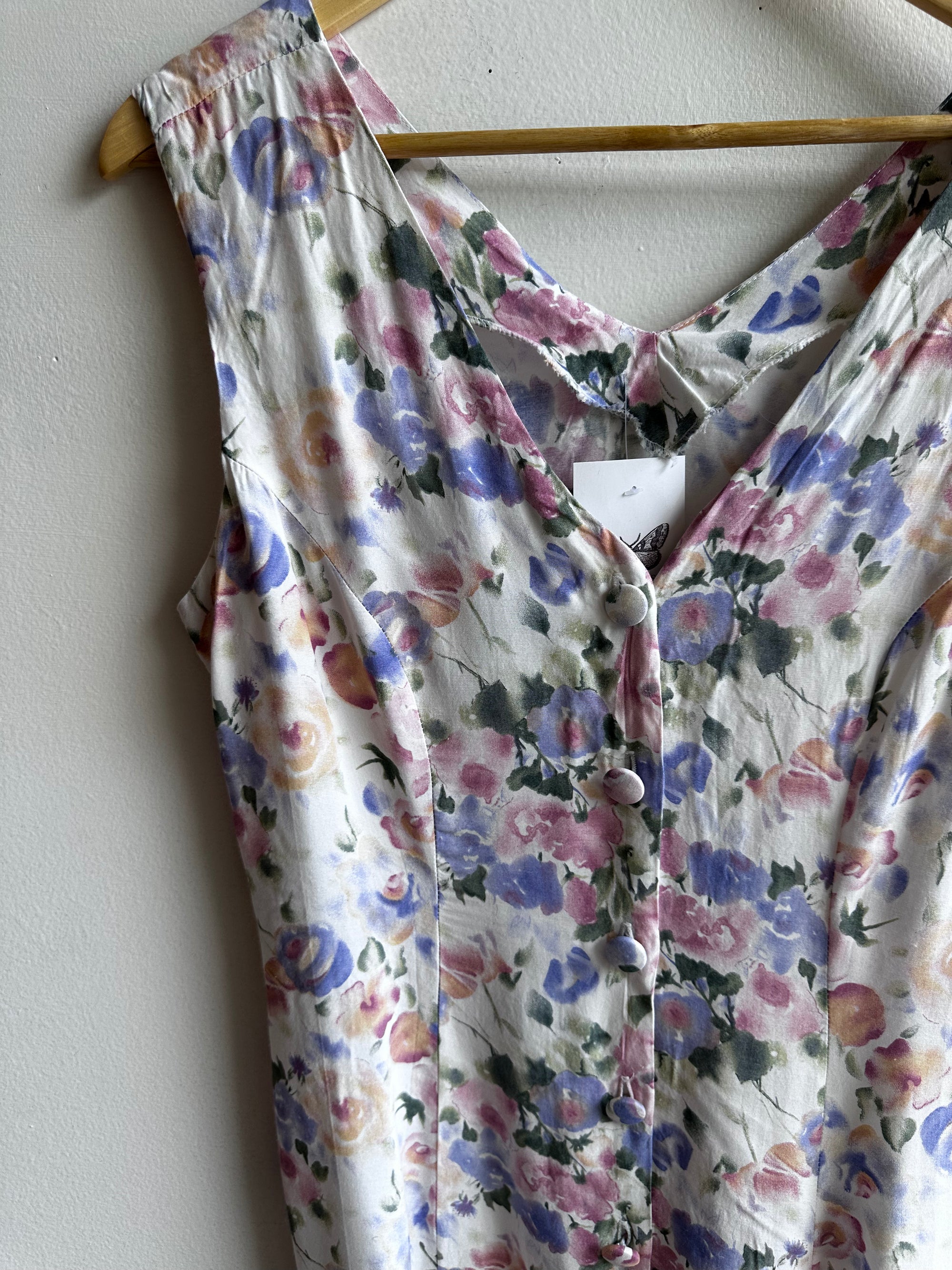 Vintage 90s Sleeveless Button-Front Floral Midi Dress | Size medium