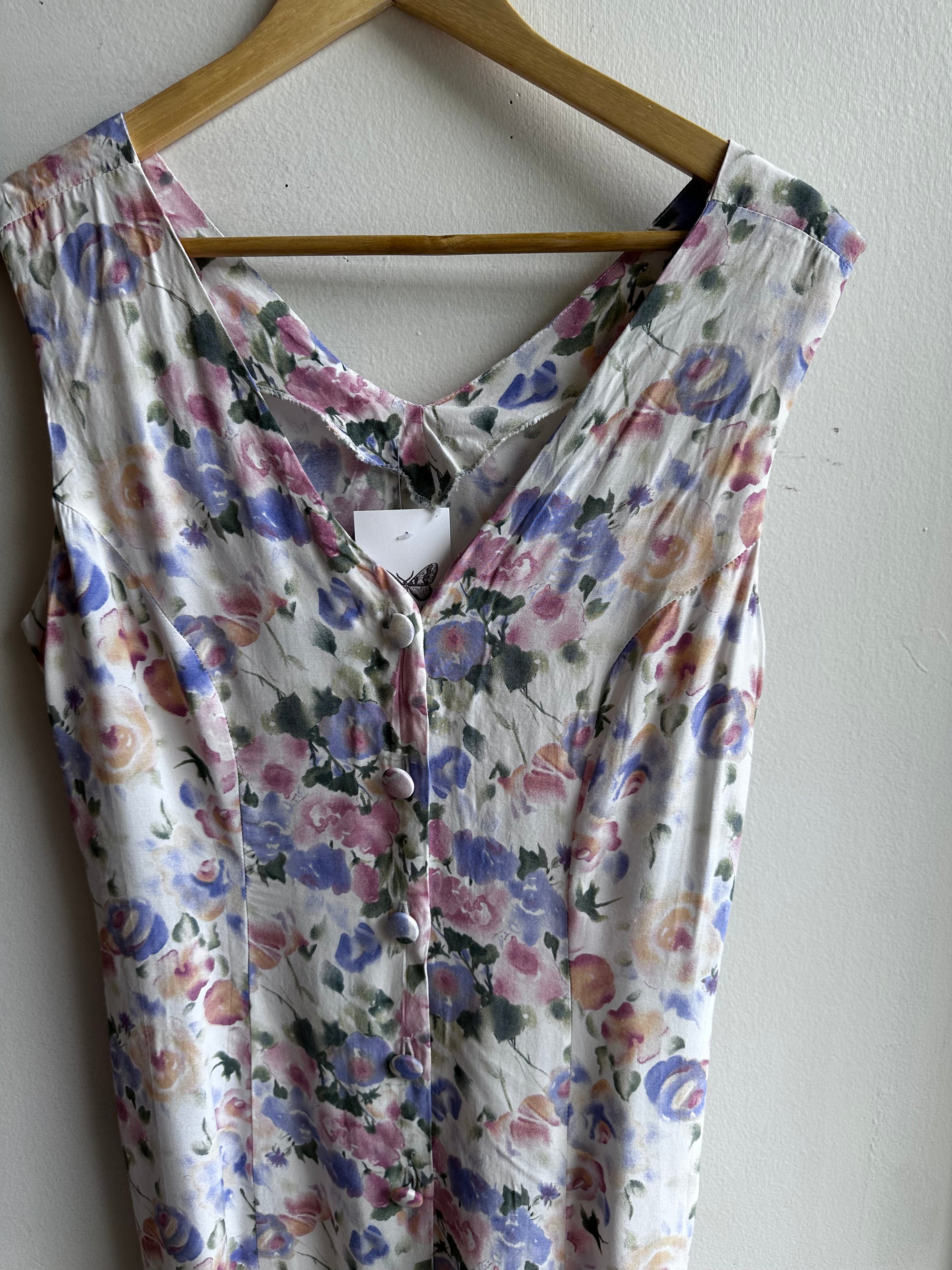Vintage 90s Sleeveless Button-Front Floral Midi Dress | Size medium