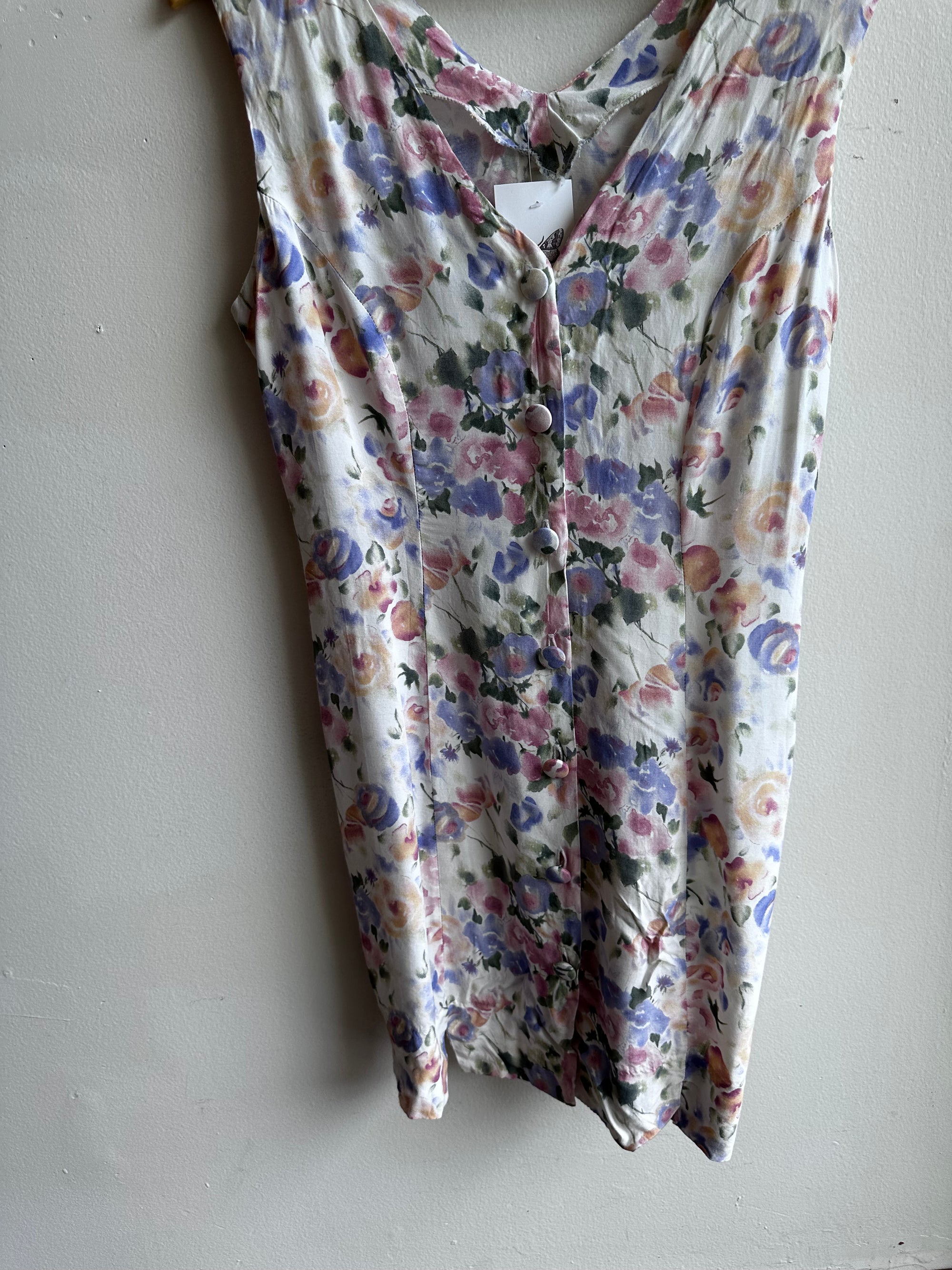 Vintage 90s Sleeveless Button-Front Floral Midi Dress | Size medium