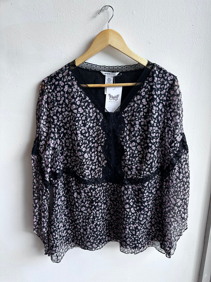 Vintage Malcolm & Co 100% Silk Sheer Floral Blouse – Size XL