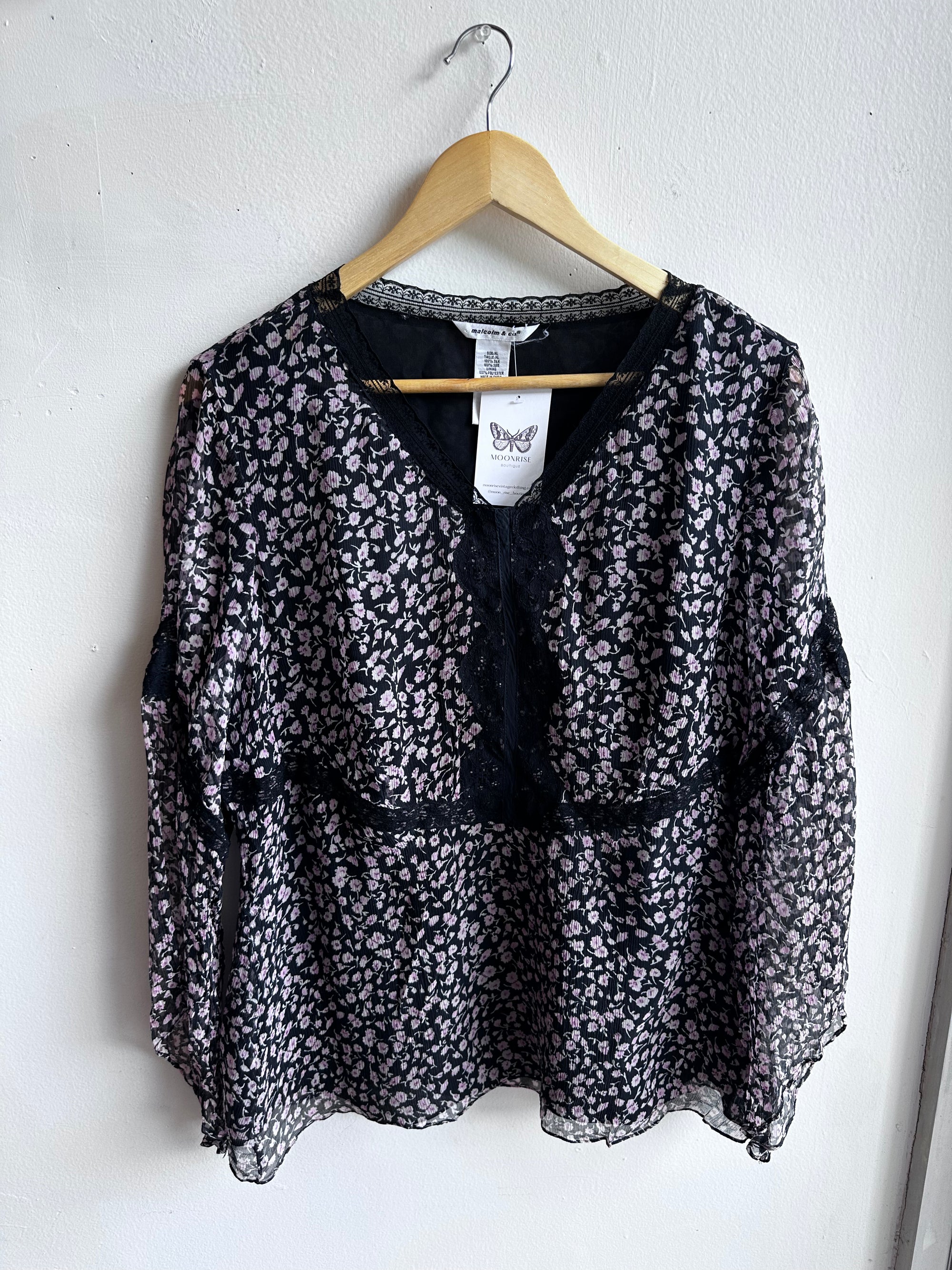 Vintage Malcolm & Co 100% Silk Sheer Floral Blouse – Size XL