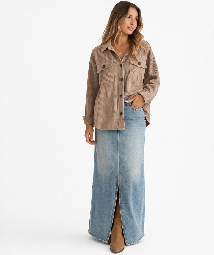 Taupe Corduroy Button Up Shacket