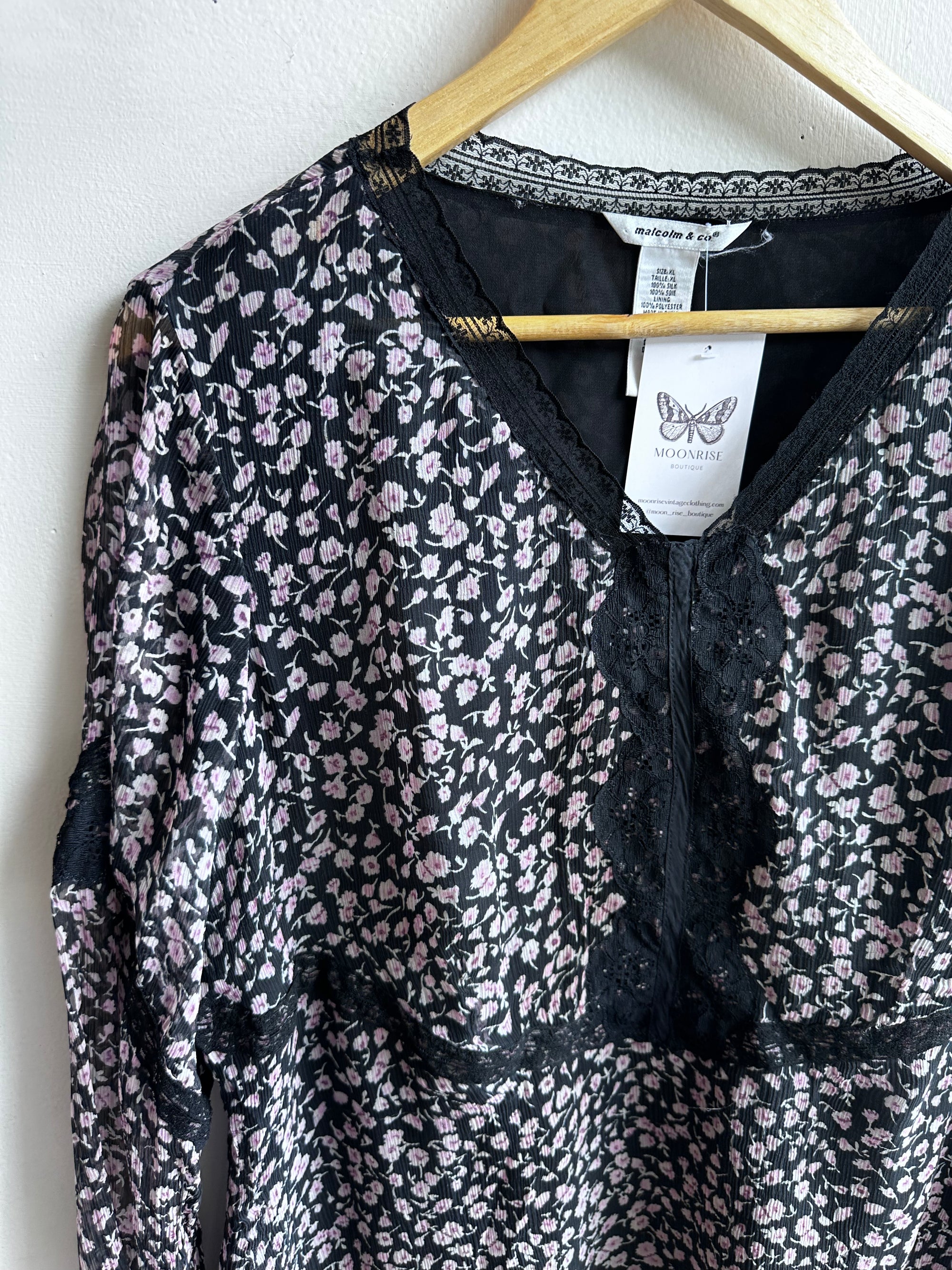 Vintage Malcolm & Co 100% Silk Sheer Floral Blouse – Size XL