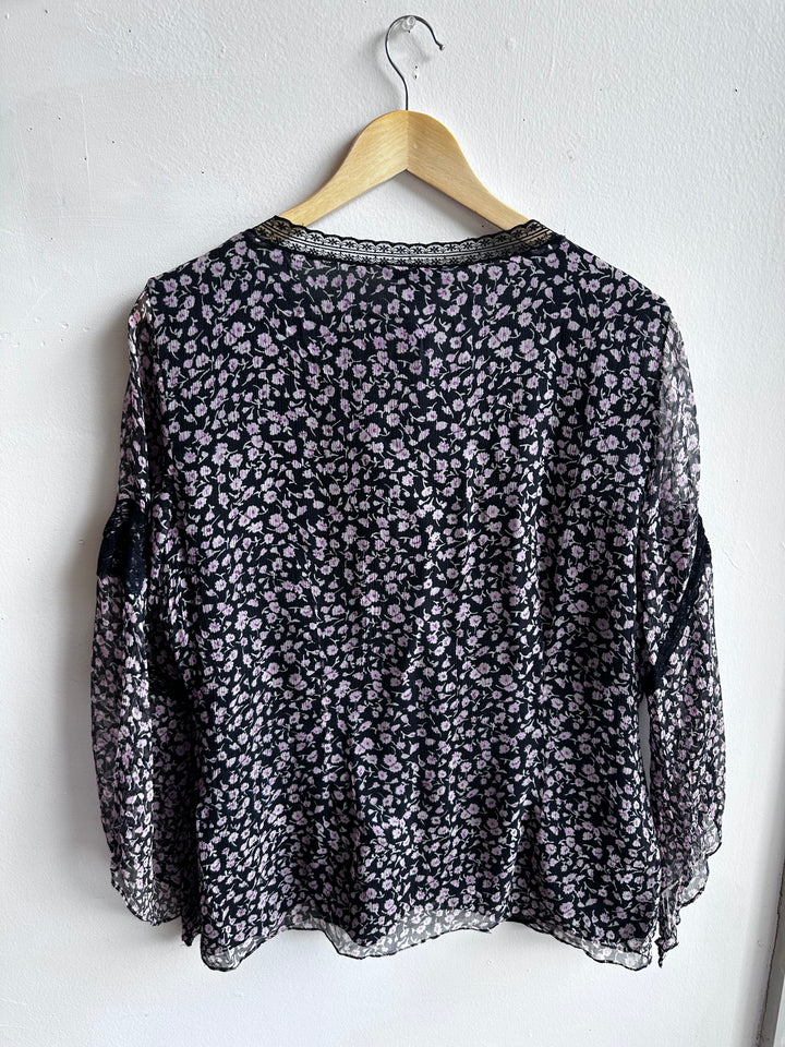 Vintage Malcolm & Co 100% Silk Sheer Floral Blouse – Size XL