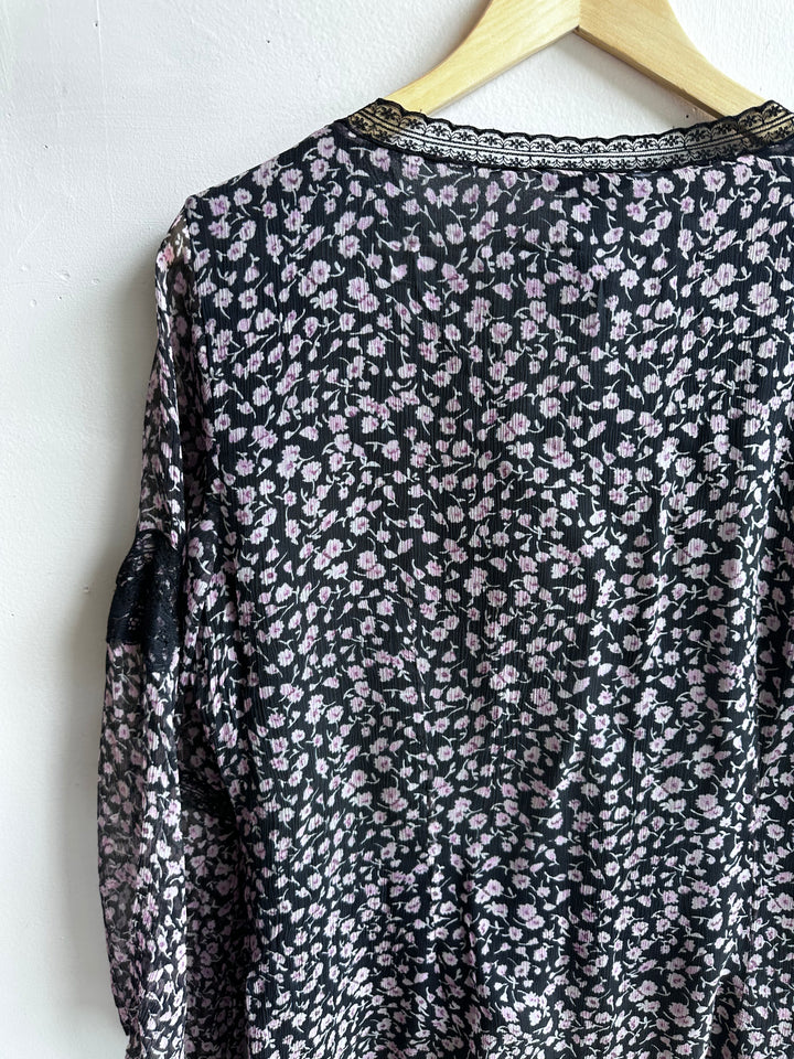 Vintage Malcolm & Co 100% Silk Sheer Floral Blouse – Size XL