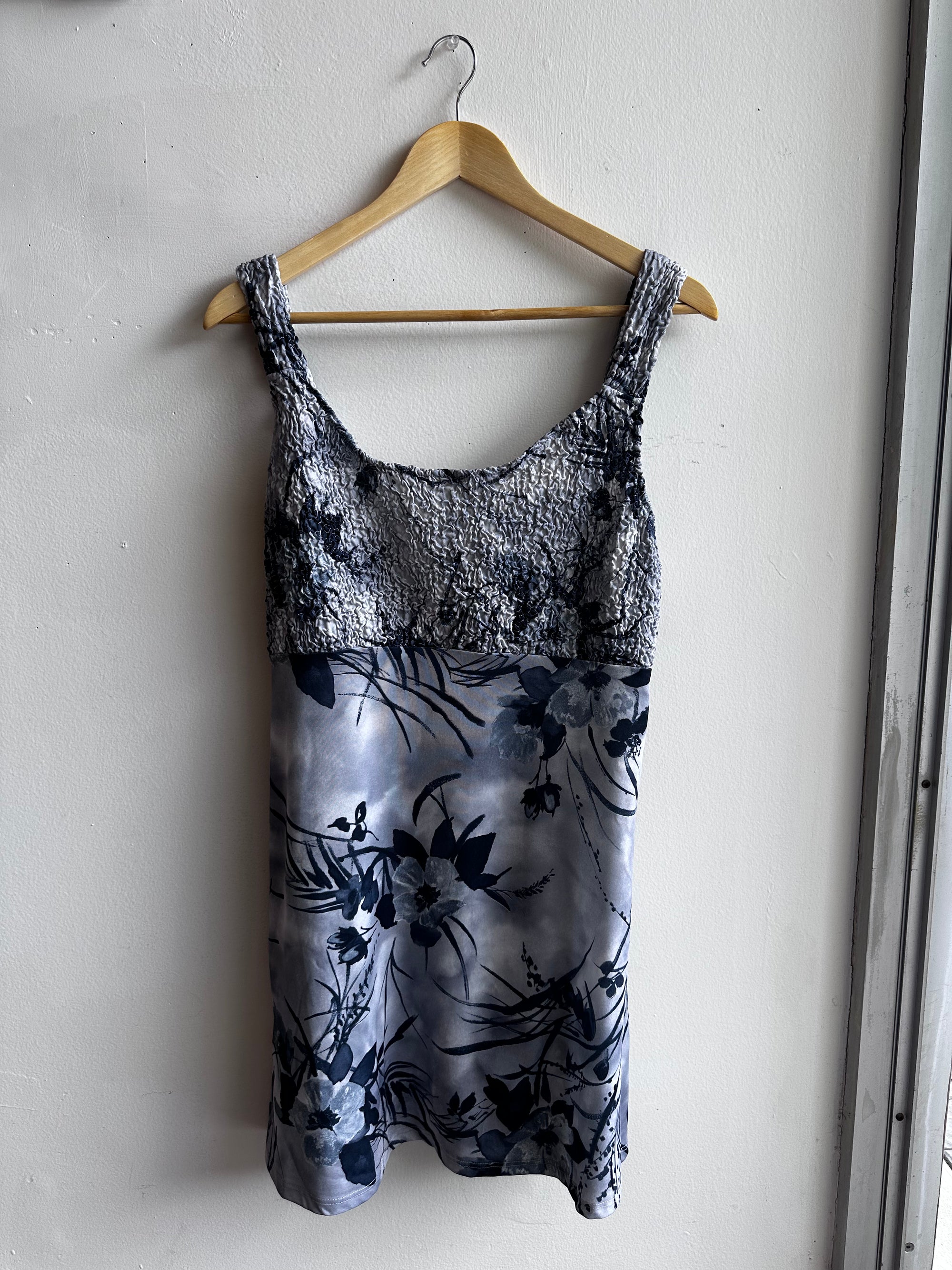 Vintage Grey Floral Slip Dress – Size L | Made in Canada