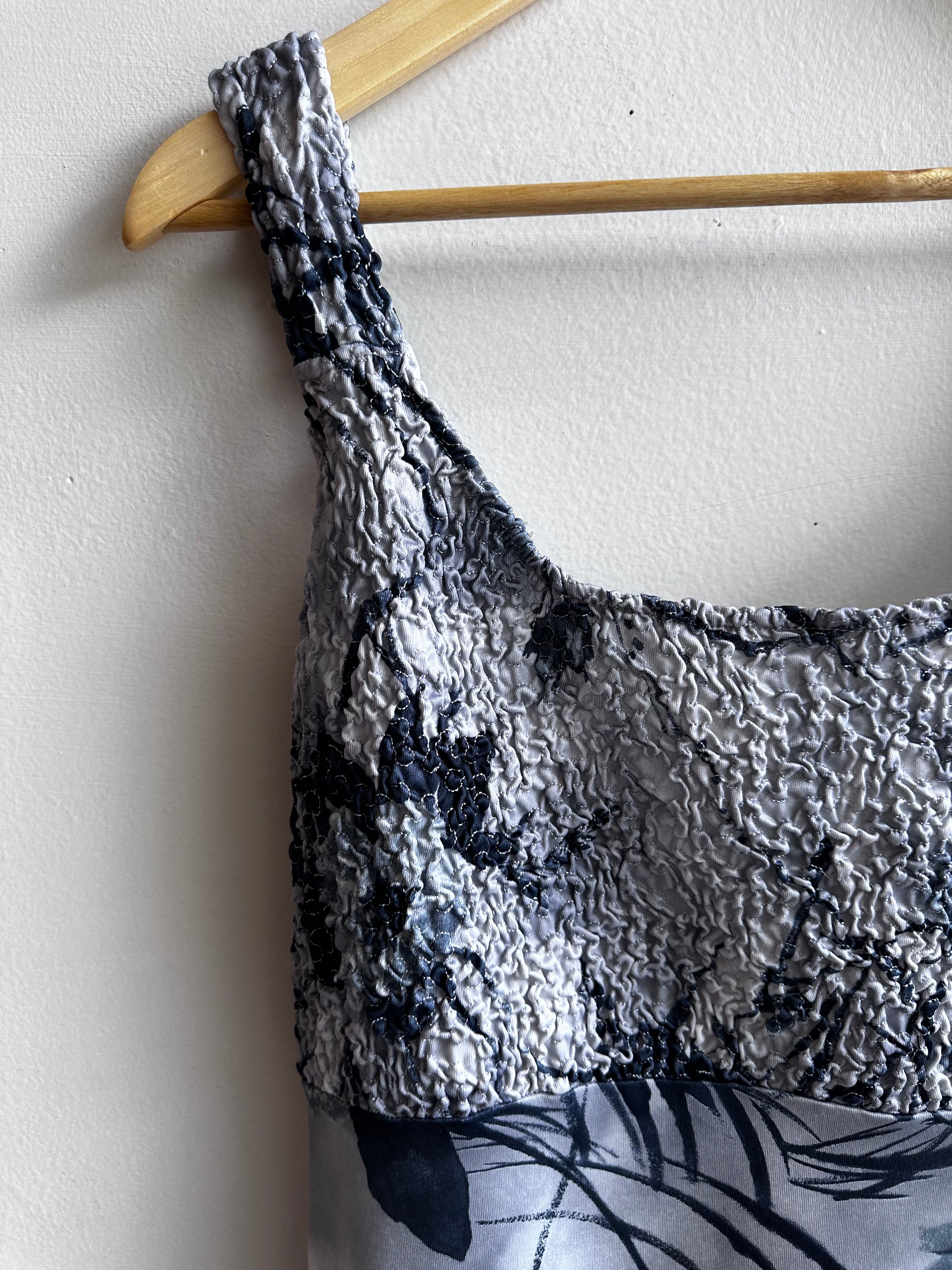 Vintage Grey Floral Slip Dress – Size L | Made in Canada