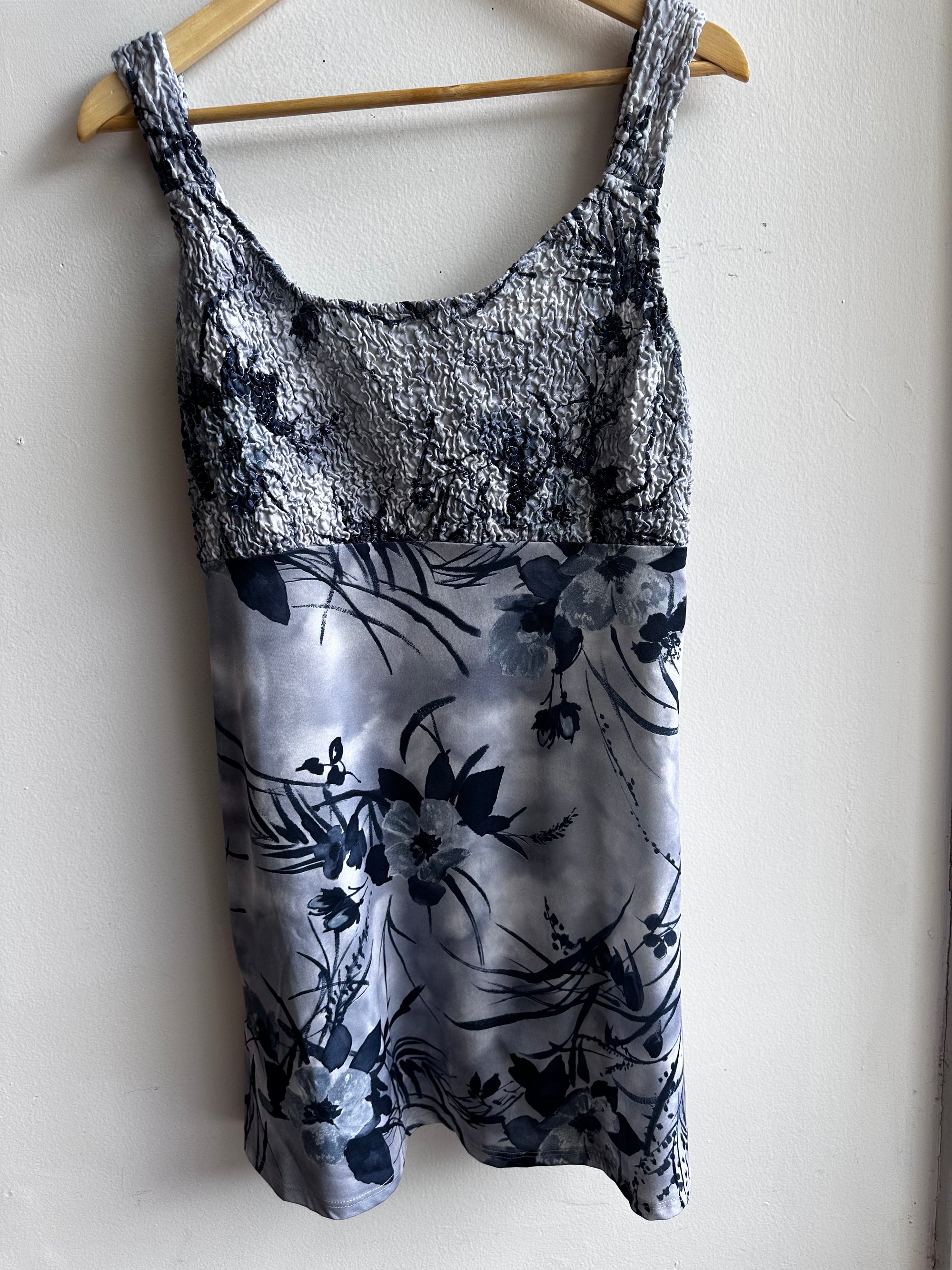 Vintage Grey Floral Slip Dress – Size L | Made in Canada