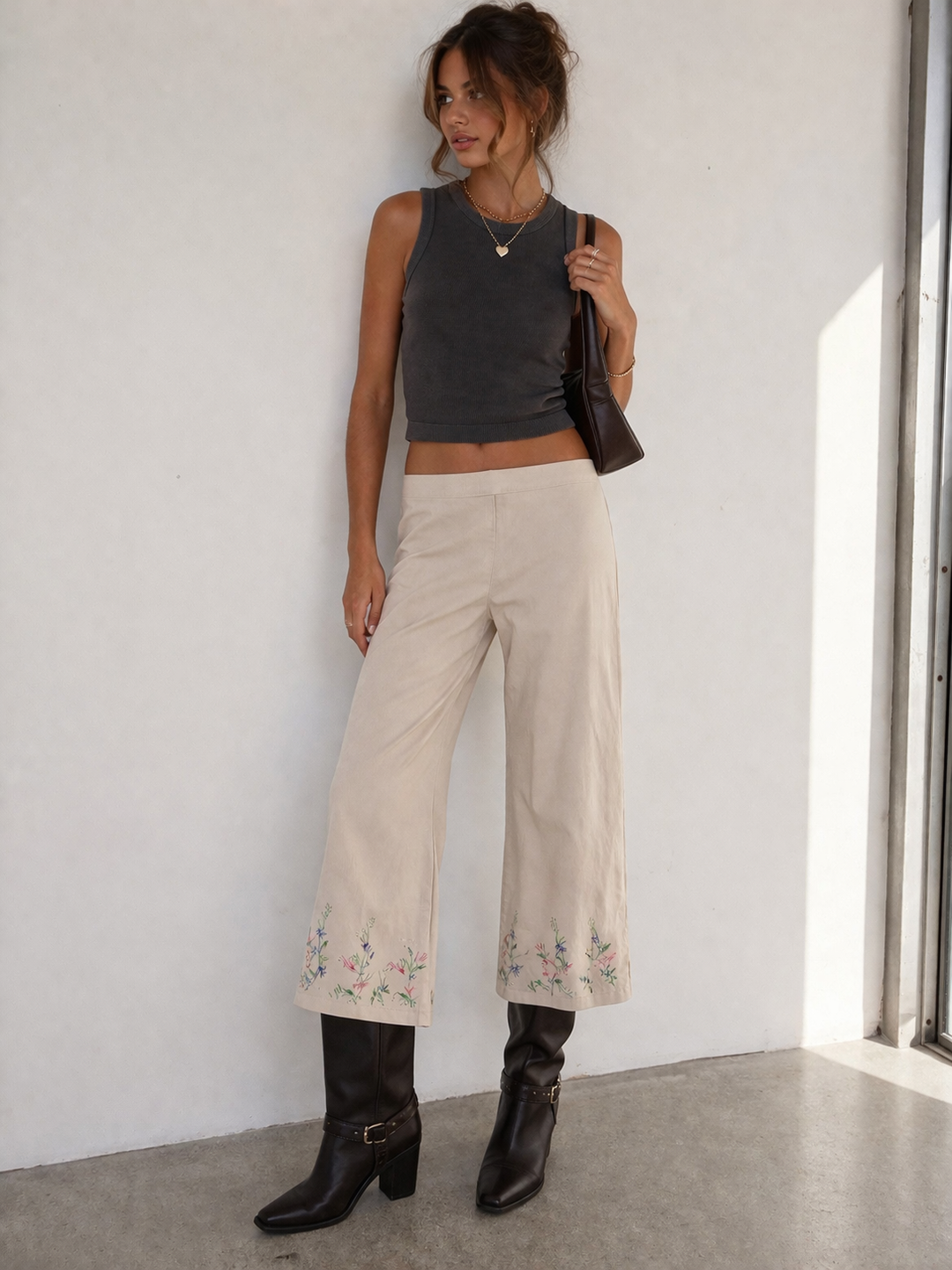 Tabi Embroidered Cotton Cropped Pants