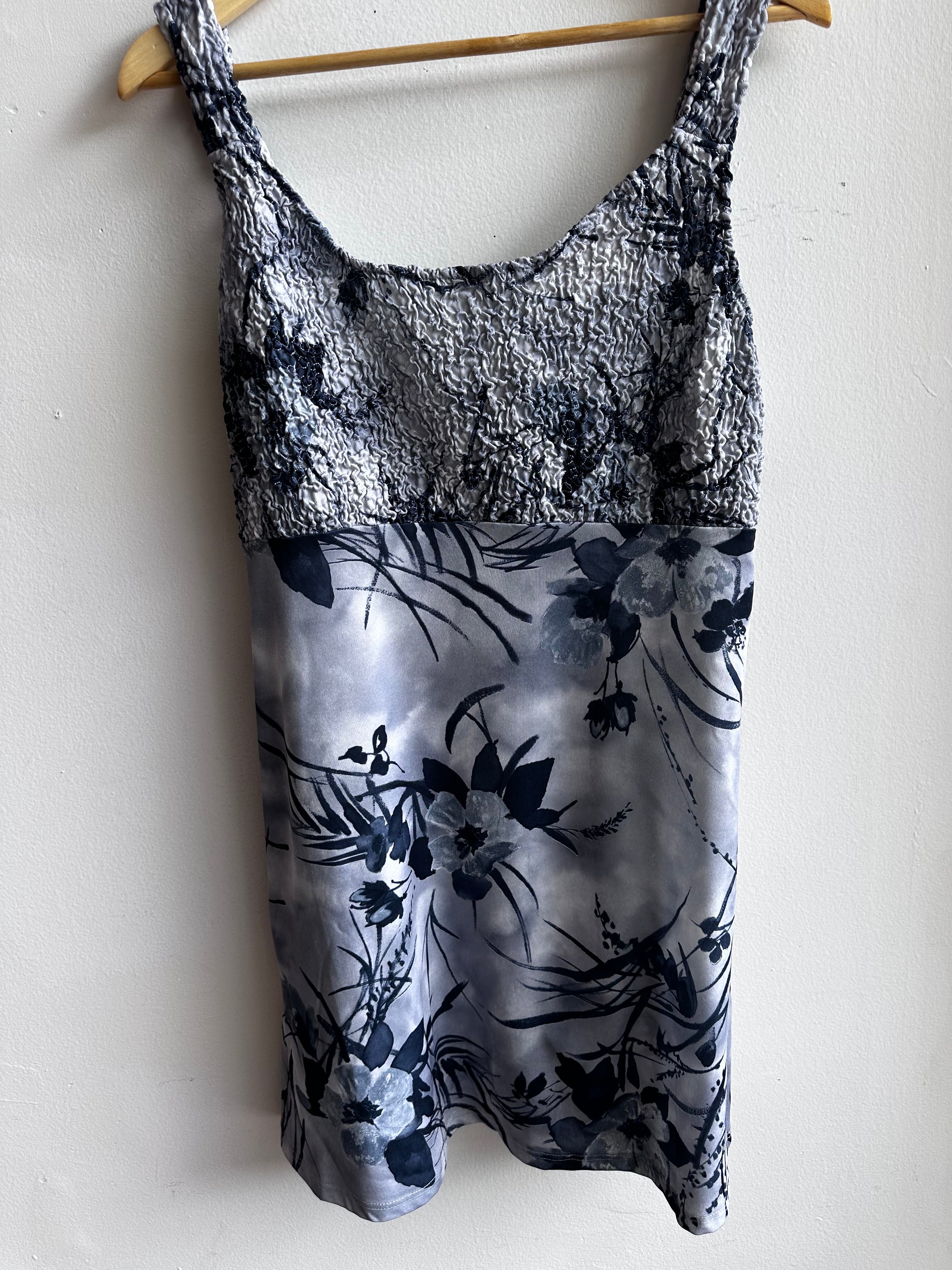 Vintage Grey Floral Slip Dress – Size L | Made in Canada