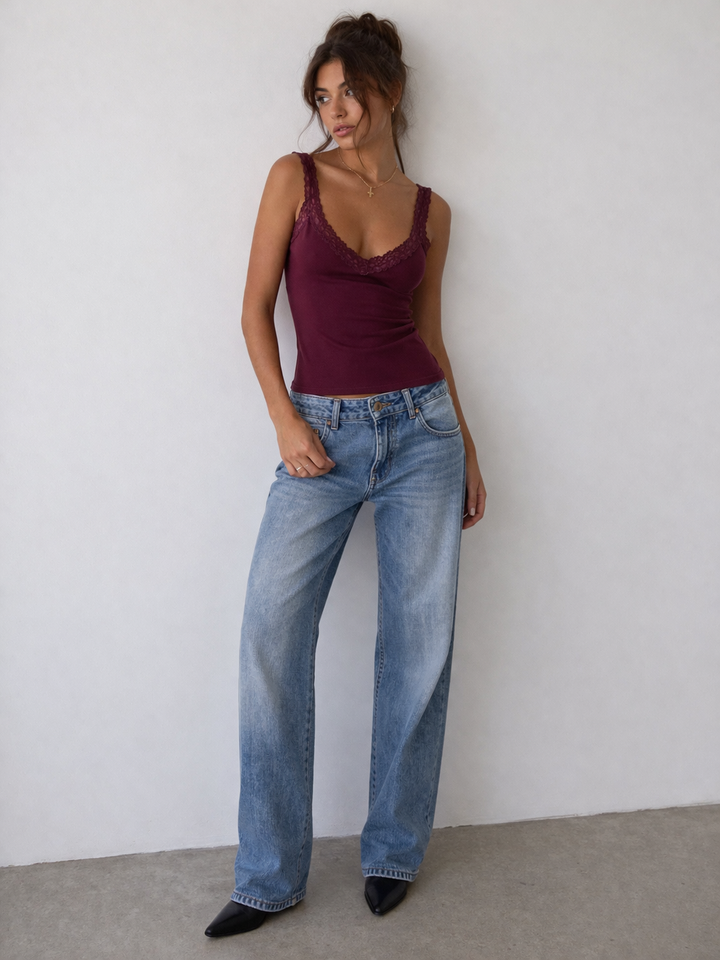 Burgundy Lace Trim Camisole
