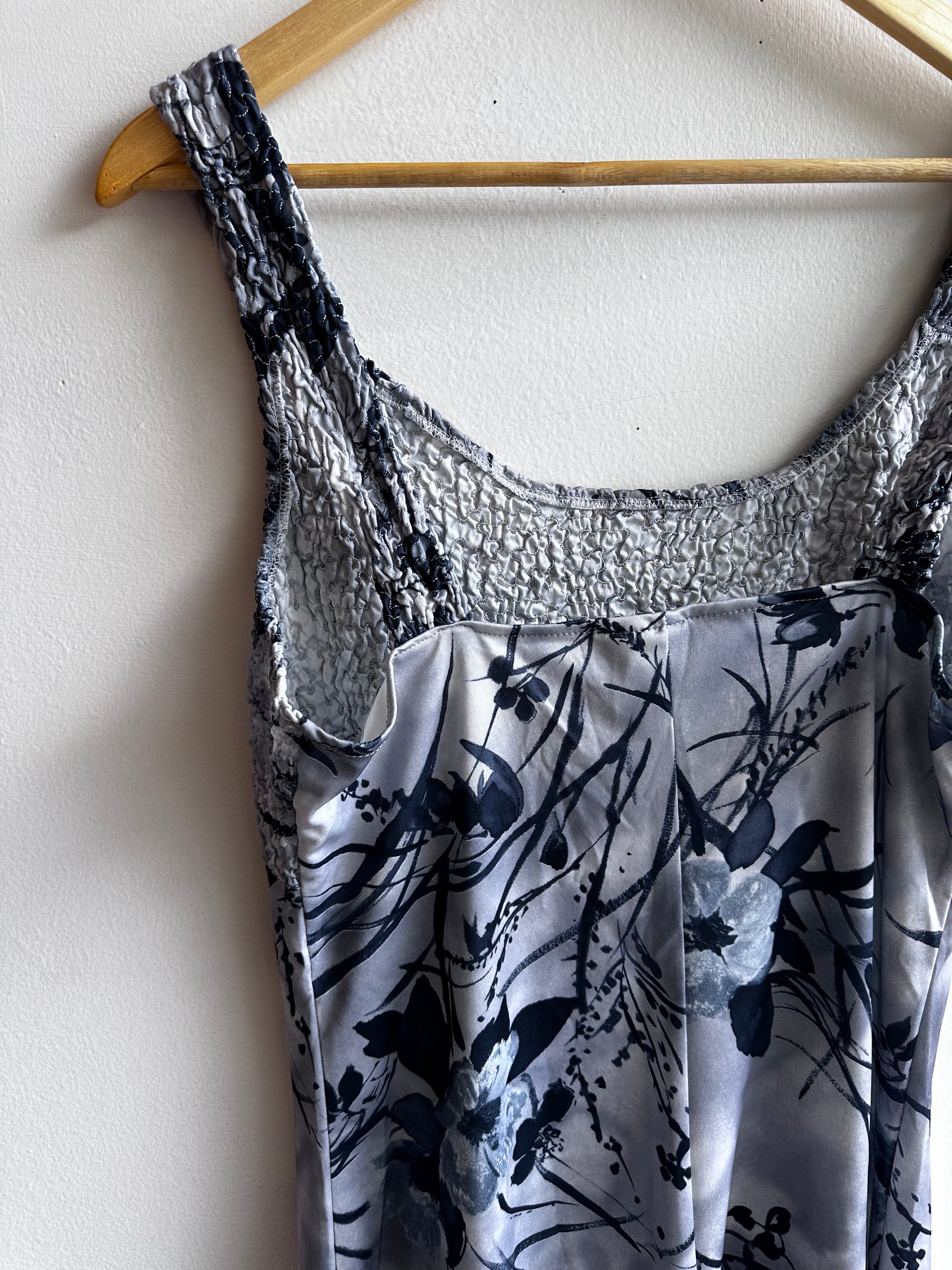 Vintage Grey Floral Slip Dress – Size L | Made in Canada