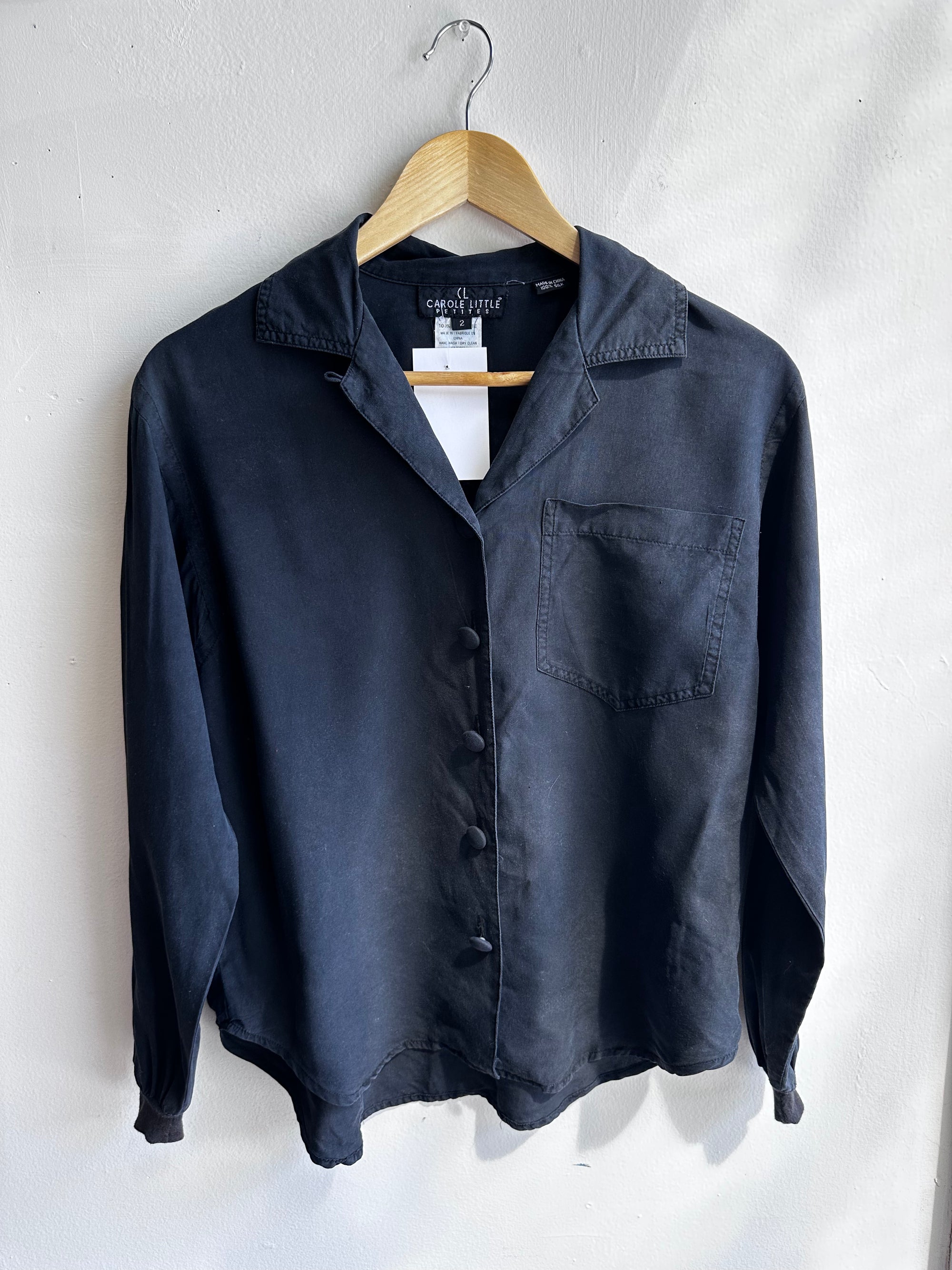 Vintage Carole Little 100% Silk Black Blouse – Petites | Size 2
