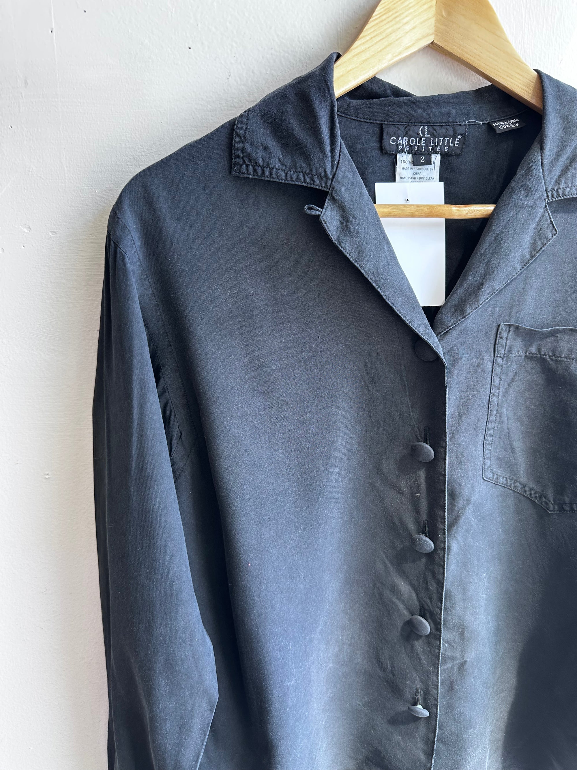 Vintage Carole Little 100% Silk Black Blouse – Petites | Size 2